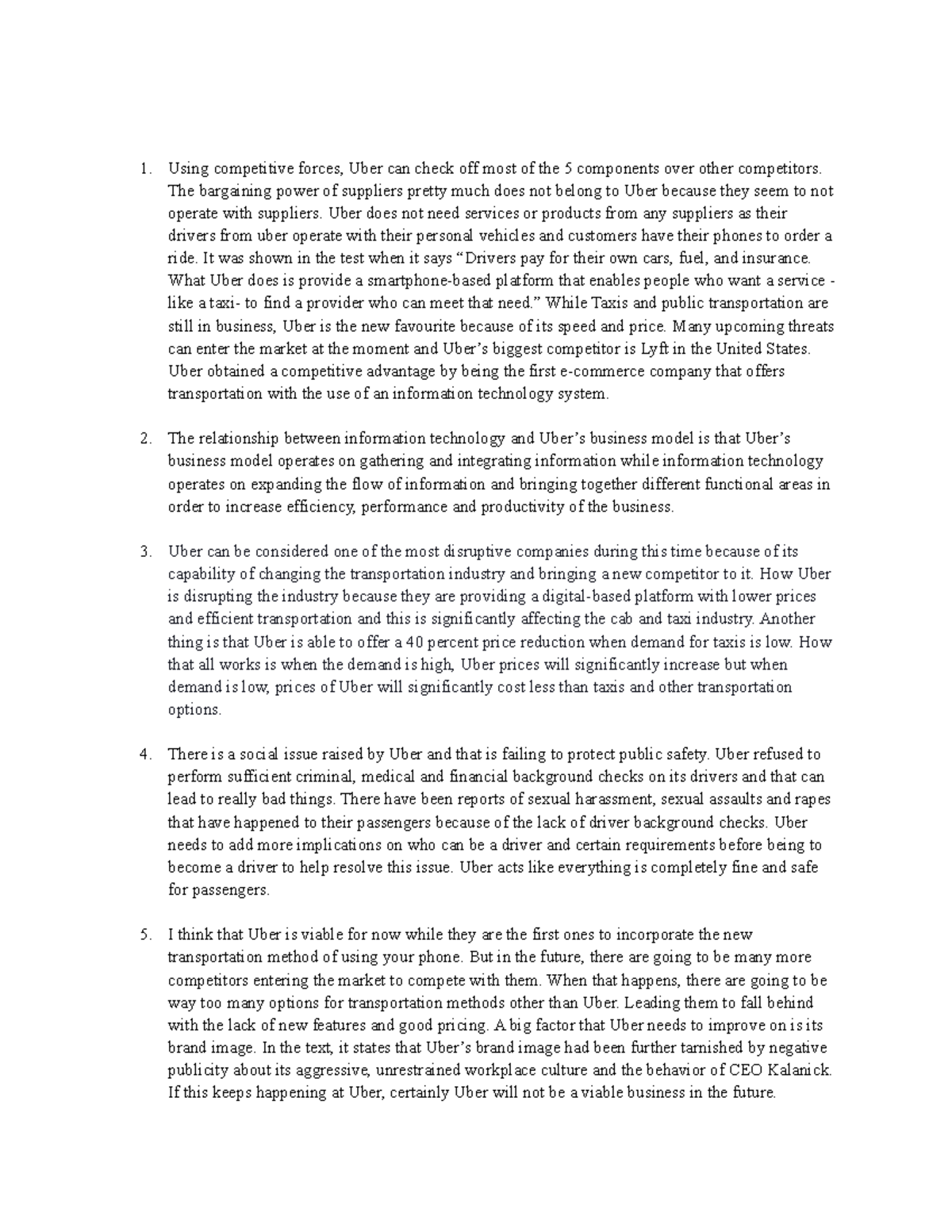 Case Studies #5 - case study - Using competitive forces, Uber can check ...