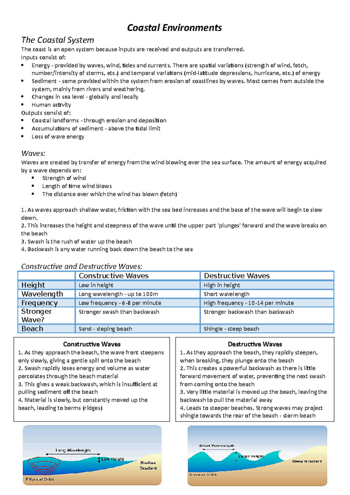 Coastal Environments Revision Notes (GEOG 301) - Studocu