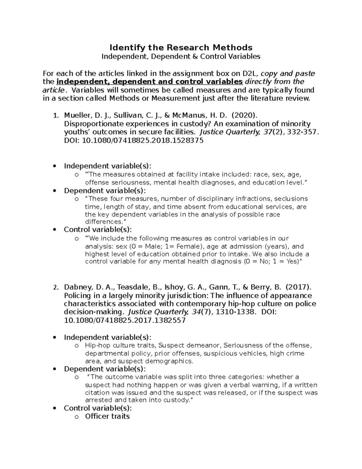 AP 2 - Summary of Research Methods with Variables in Articles - Studocu