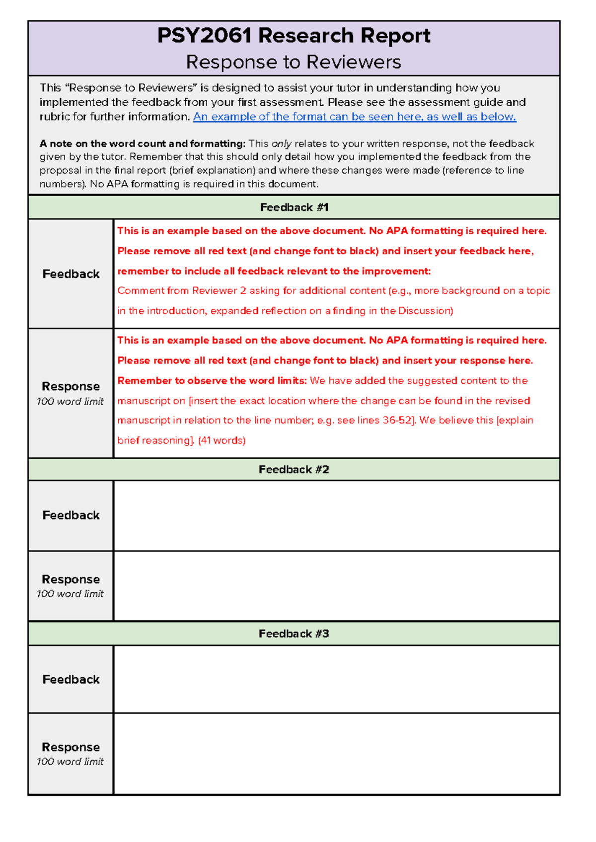 PSY2061 2025 Research Report: Response to Reviewers Template - Studocu