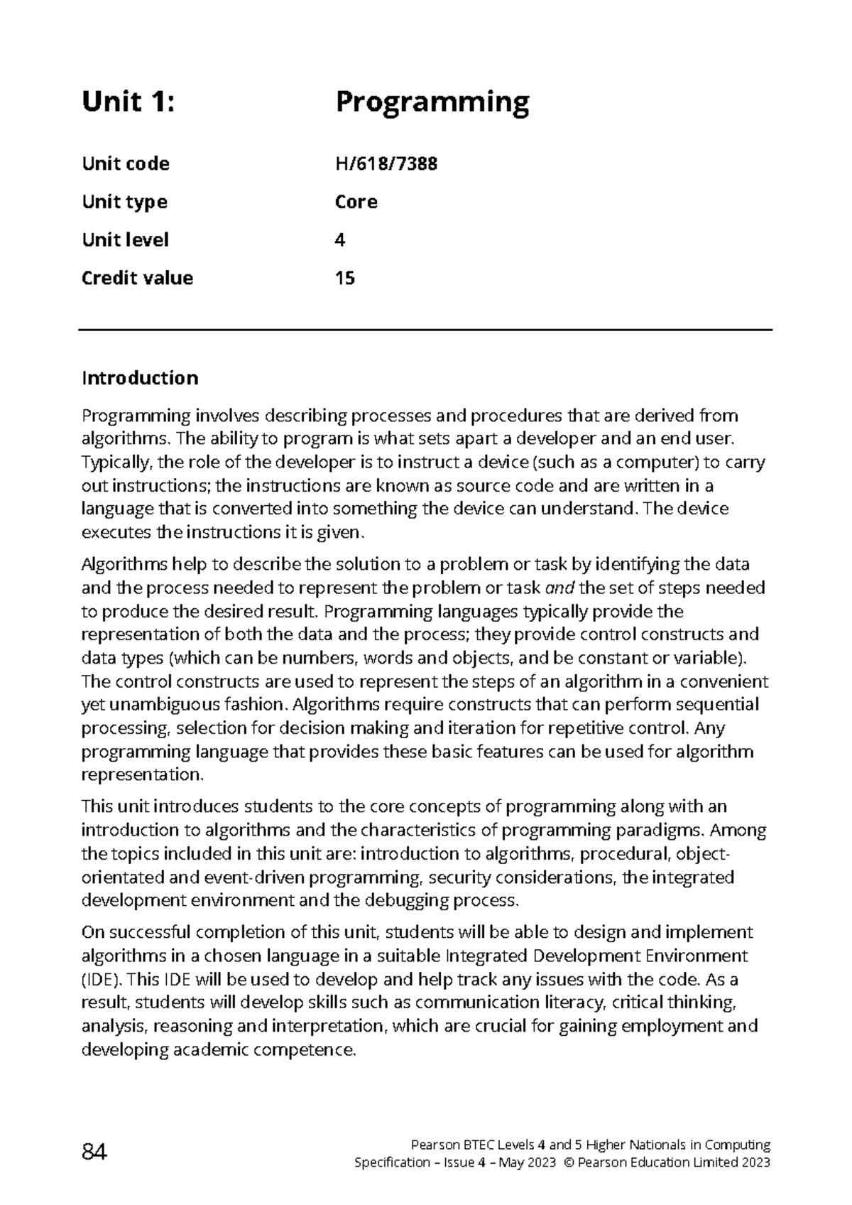 Unit 1: Core Programming Concepts and Algorithms (Level 4) - Studocu