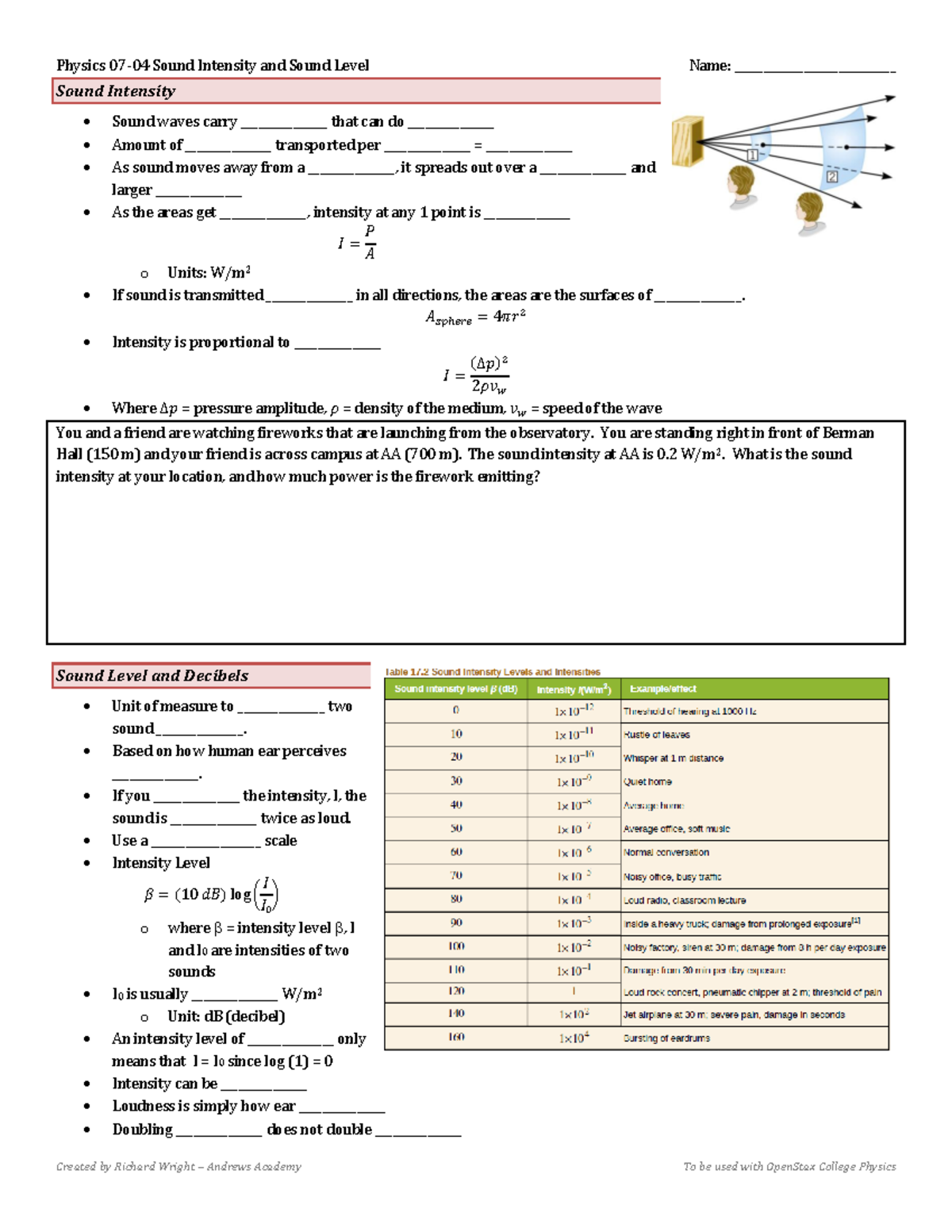 Physics 07-04 Final Exam Study Notes on Sound Intensity and Level - Studocu