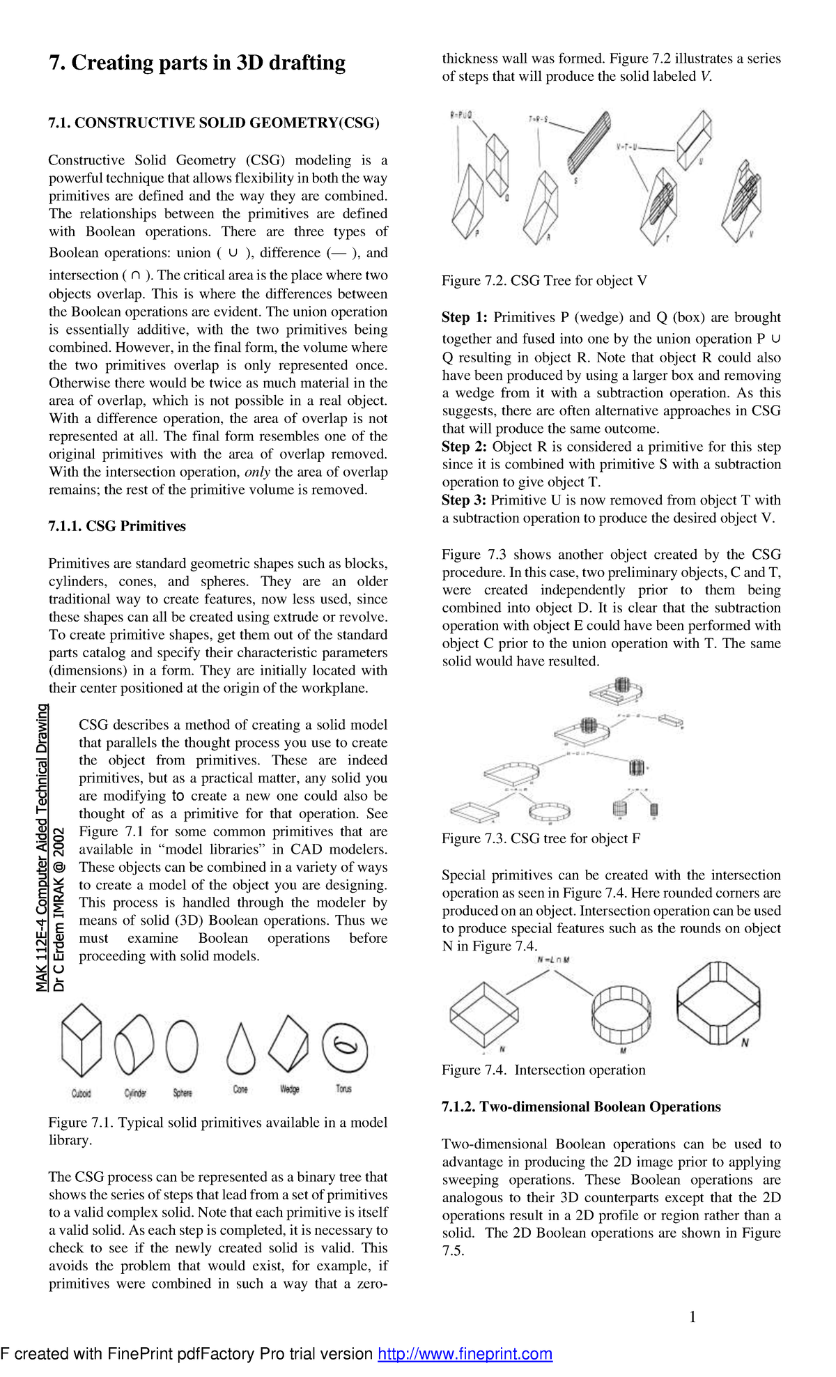 CAD 7 P1 - AUTOCAD NOTES - 1 trial version fineprint 7. Creating parts ...