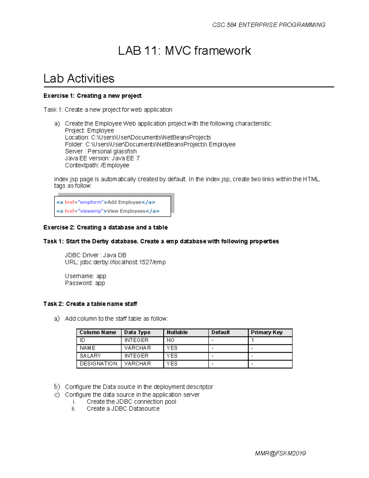 CSC 584 Enterprise Programming Lab 11: MVC Framework Activities - Studocu