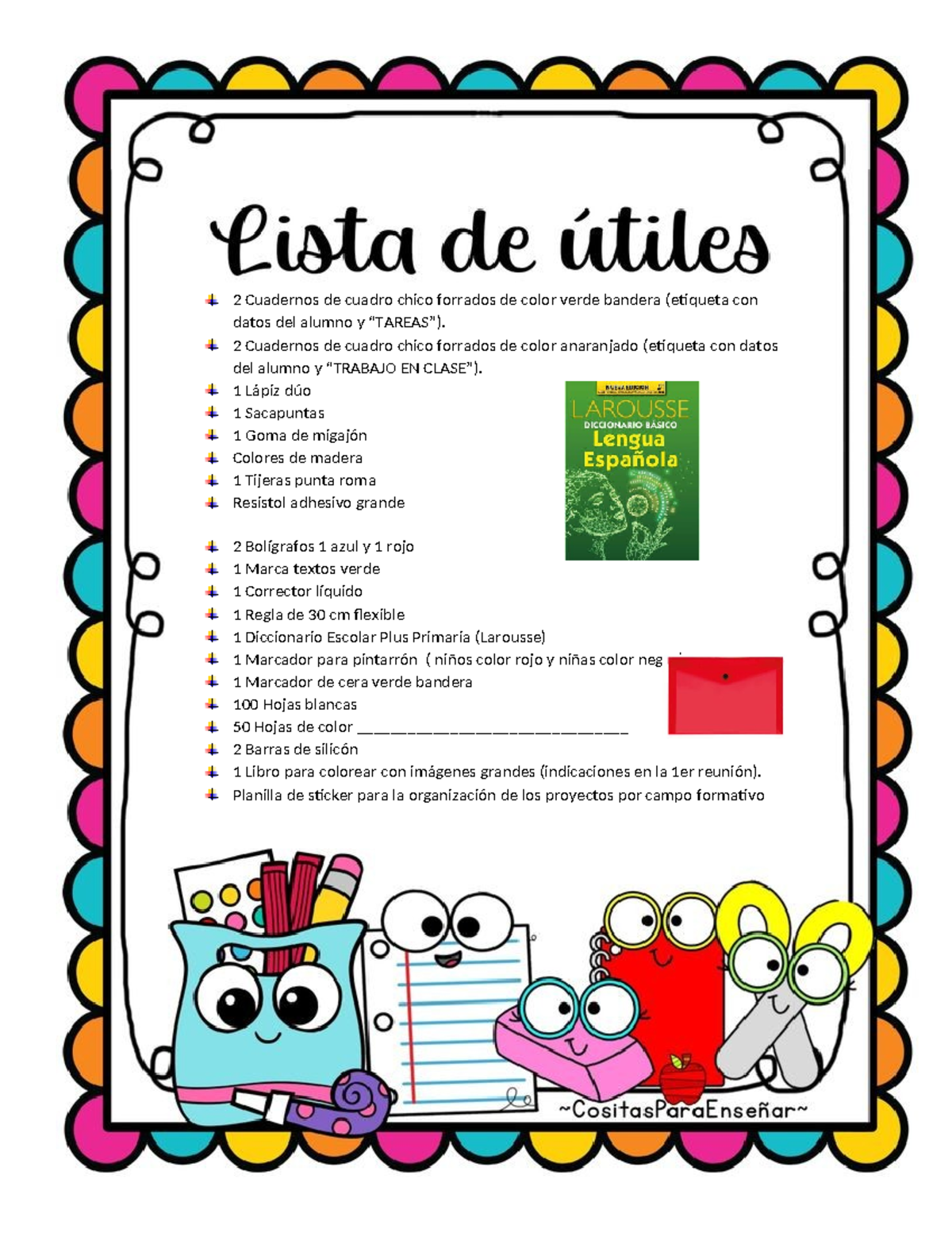 Lista DE Útiles Escolares Y Etiquetas PARA Folders - 2 Cuadernos de ...