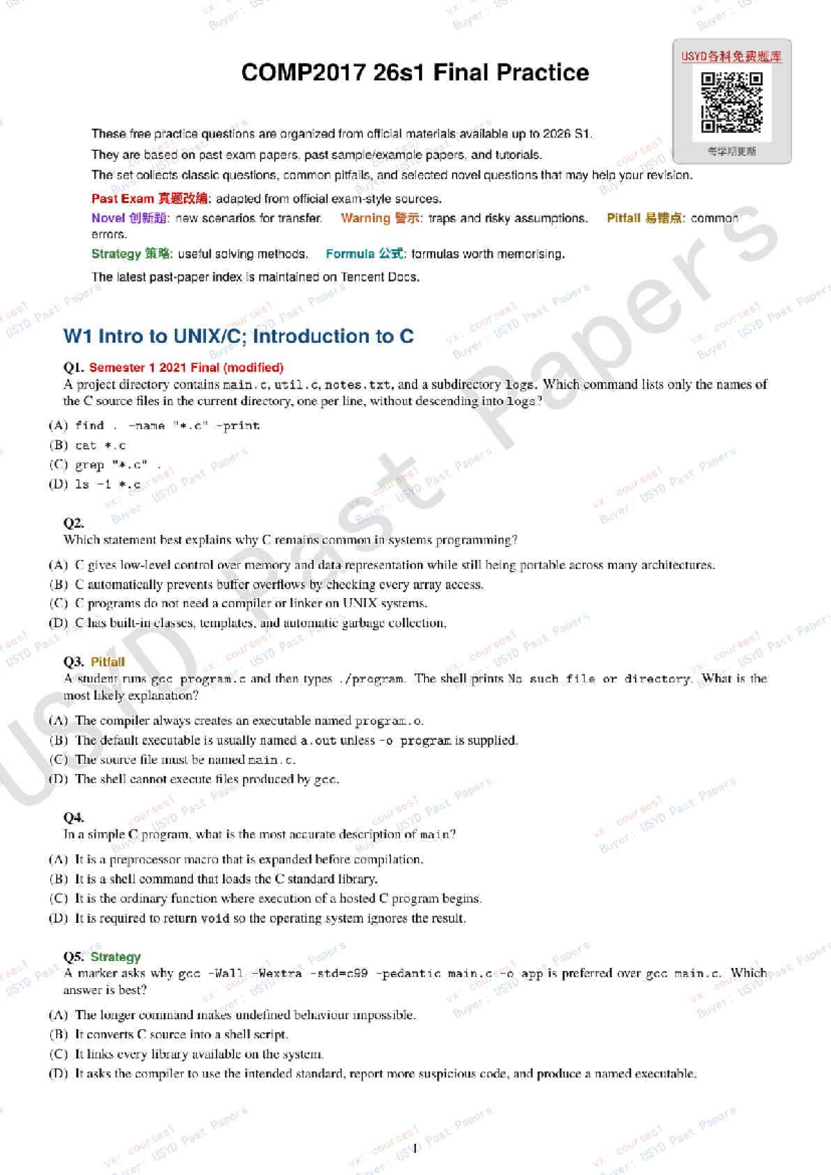 COMP2017 26s1 Final Exam Practice Questions and Solutions - Studocu