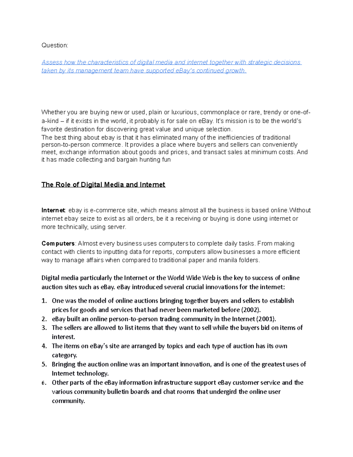 E-Marketing 1 - eBay Case Study: Digital Media's Impact on Growth - Studocu