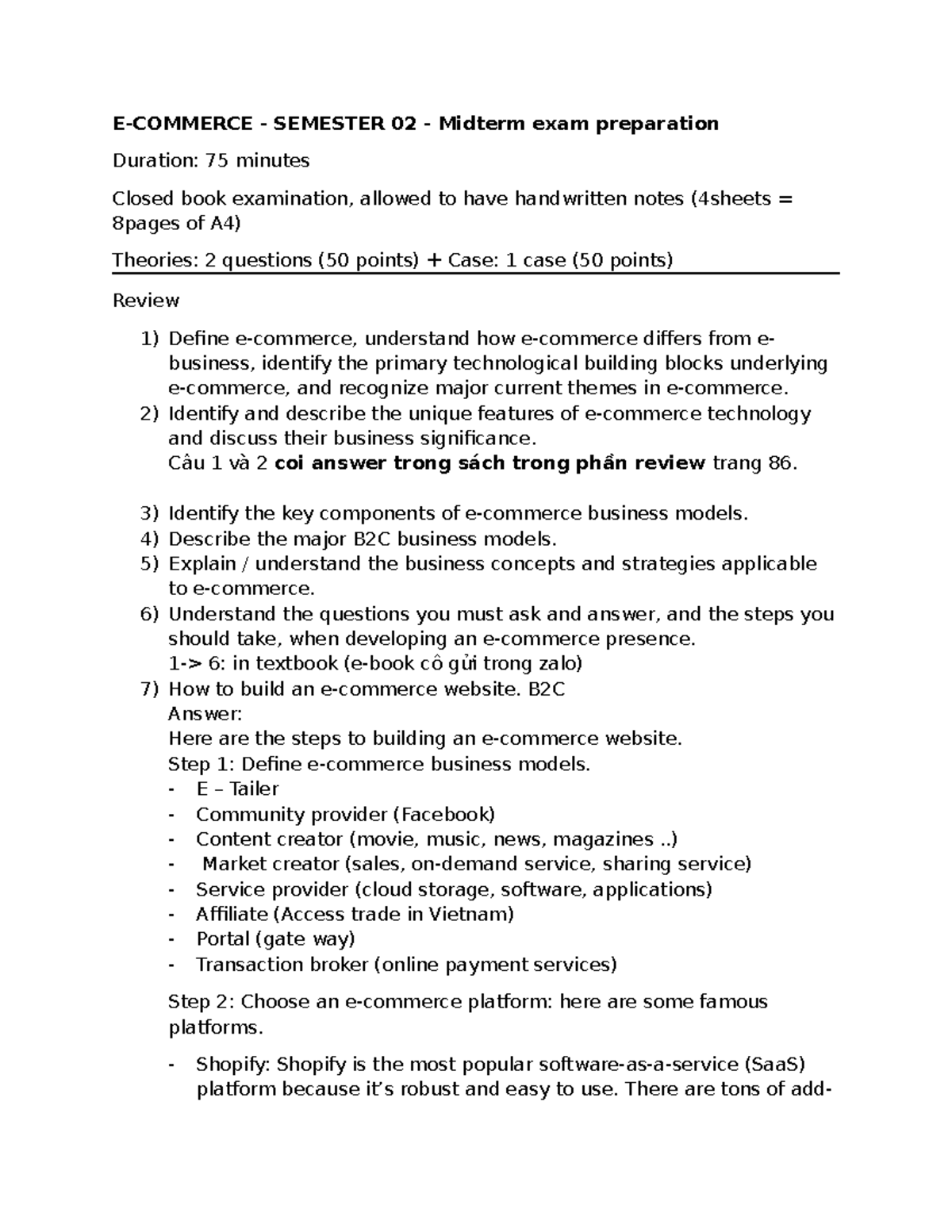 E-COMMERCE 02: Midterm Exam Prep Guide for Semester 2 2024 - Studocu