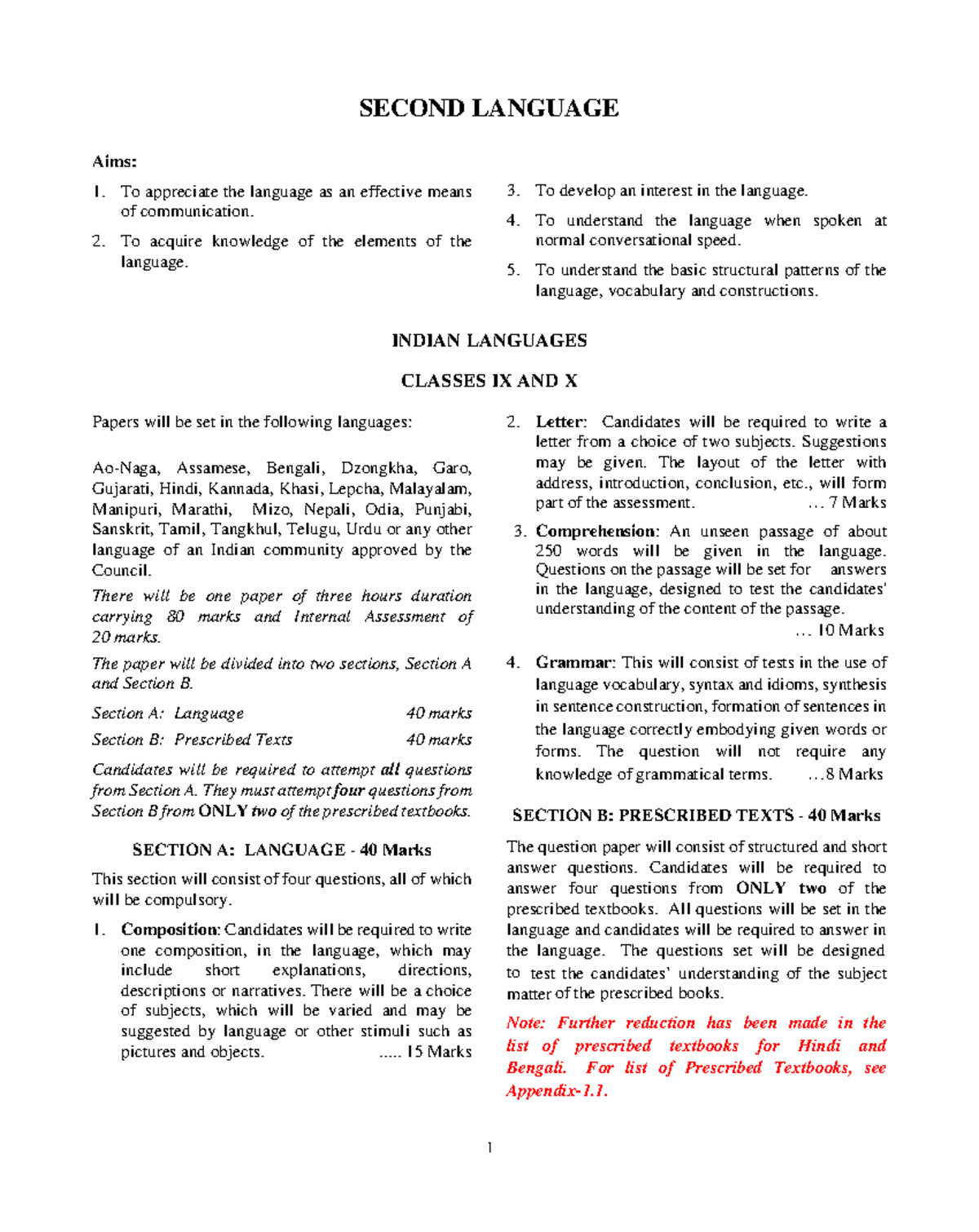 Indian Languages Class IX & X: Second Language Assessment Guidelines ...