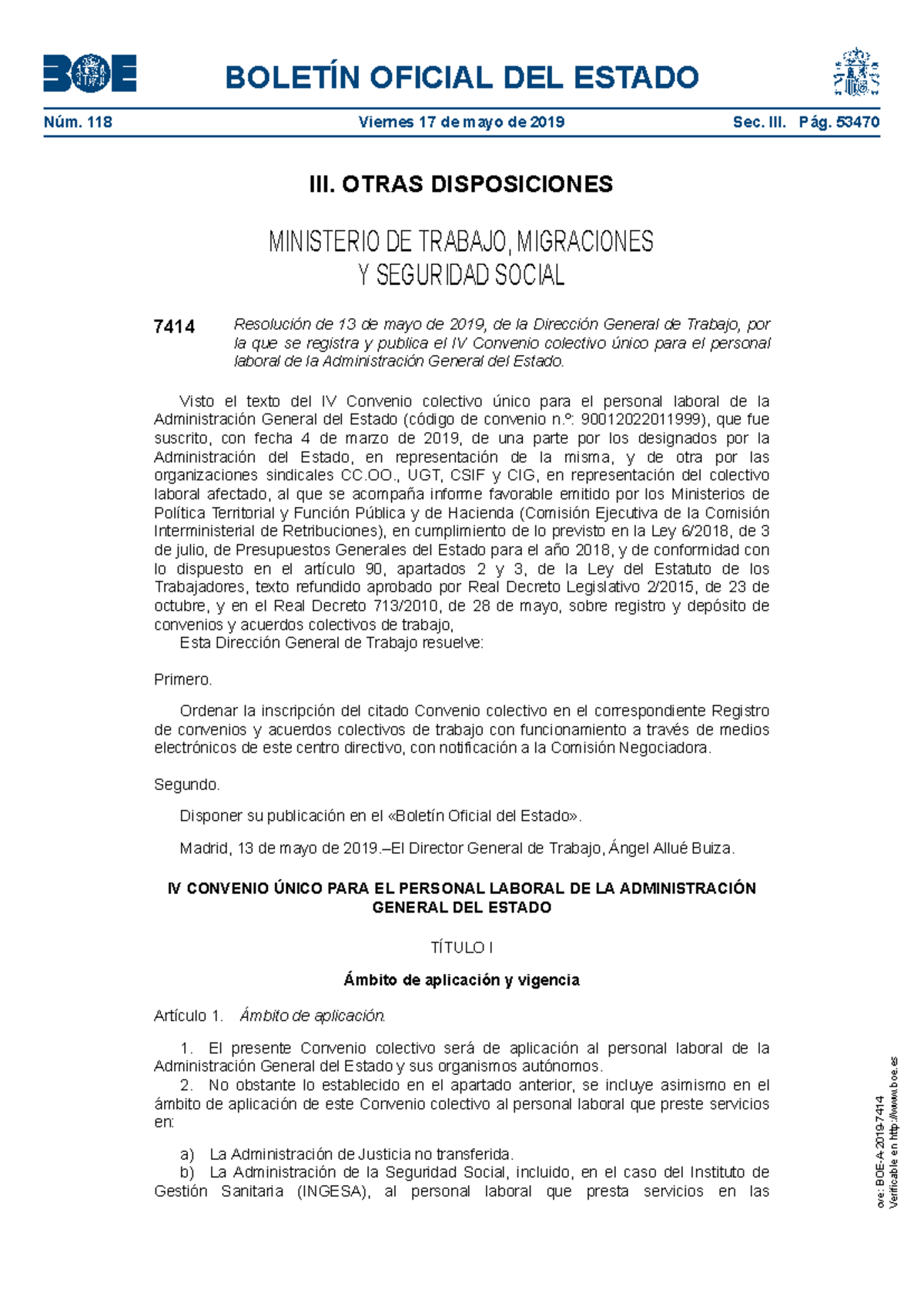 IV Convenio Colectivo Único para el Personal Laboral de la AGE ...