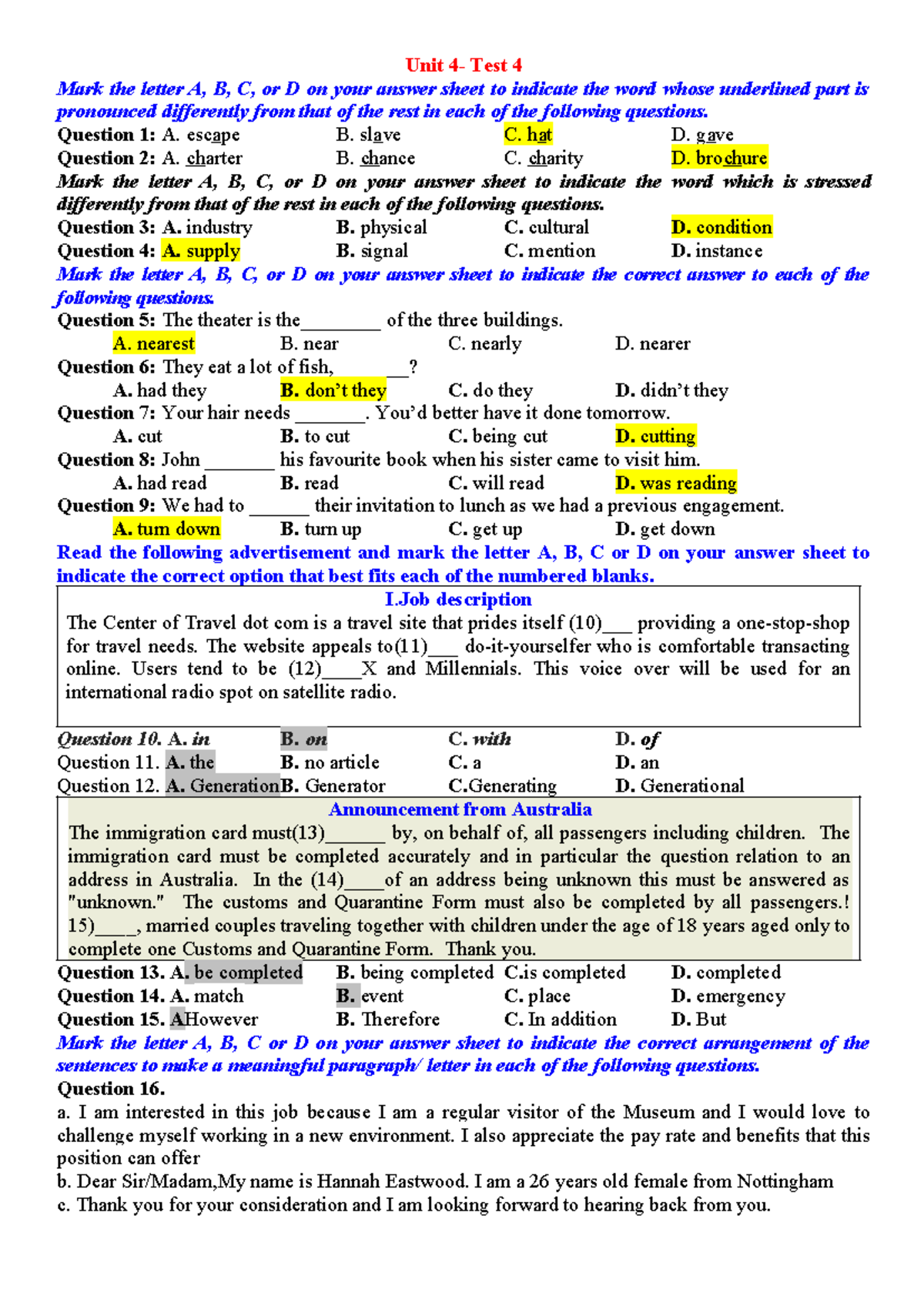 GV UNIT 4 - TEST 4 ANSWER KEY & REVIEW - Studocu