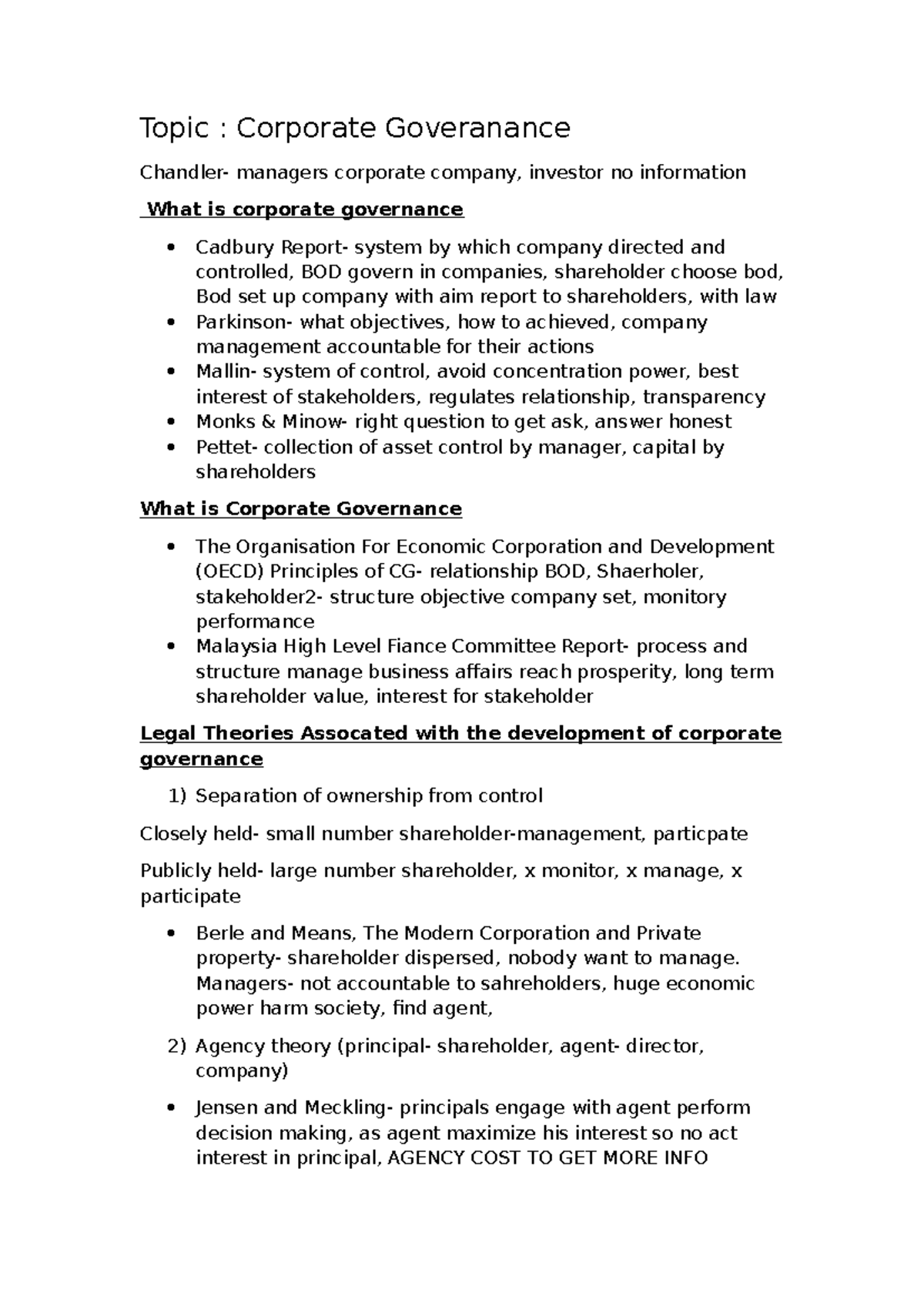 Corporate Governance Overview: Principles and Theories (Course Code ...