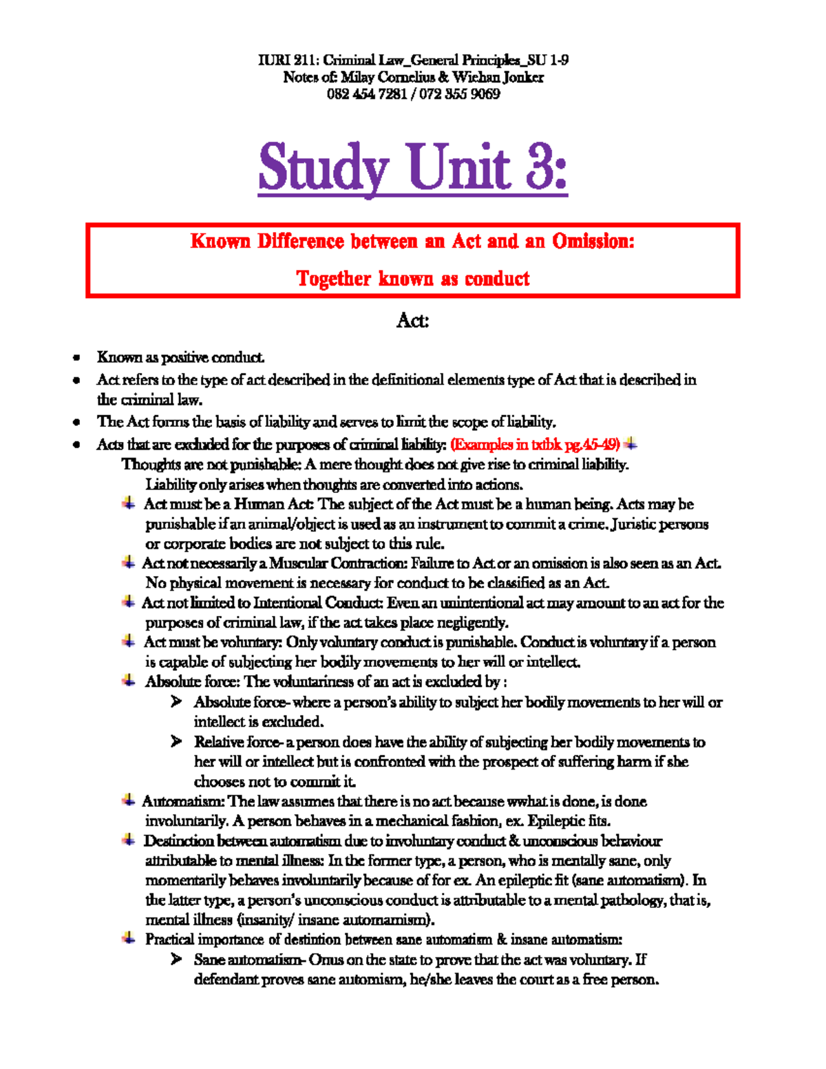 IURI 211: Criminal Law - Study Unit 3 Notes - Studocu