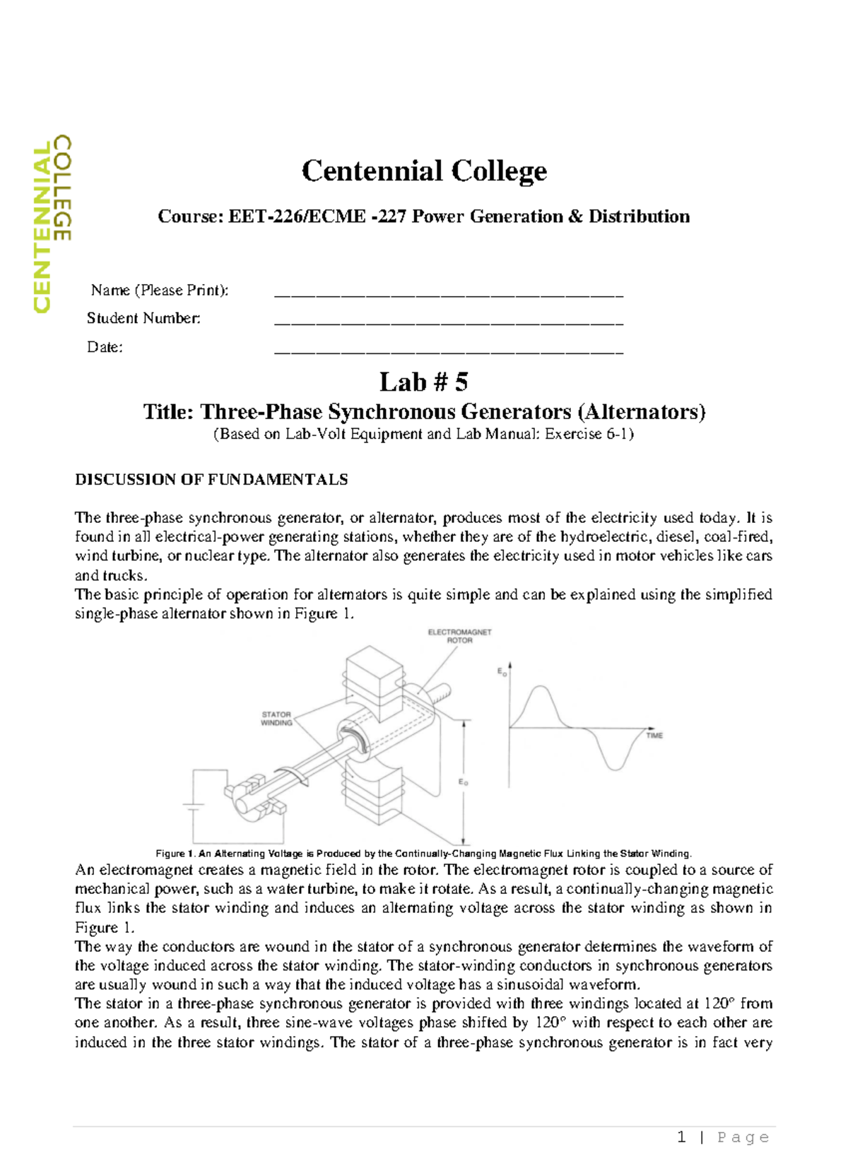 EET-226 Lab #5: Synchronous Generators (Alternators) Overview - Studocu