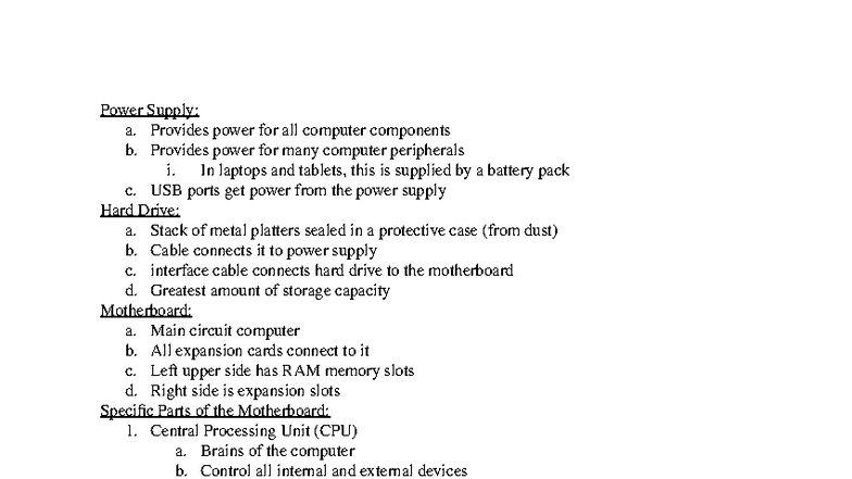 ICS Notes - Understanding Computer Power Supply & Components - Studocu
