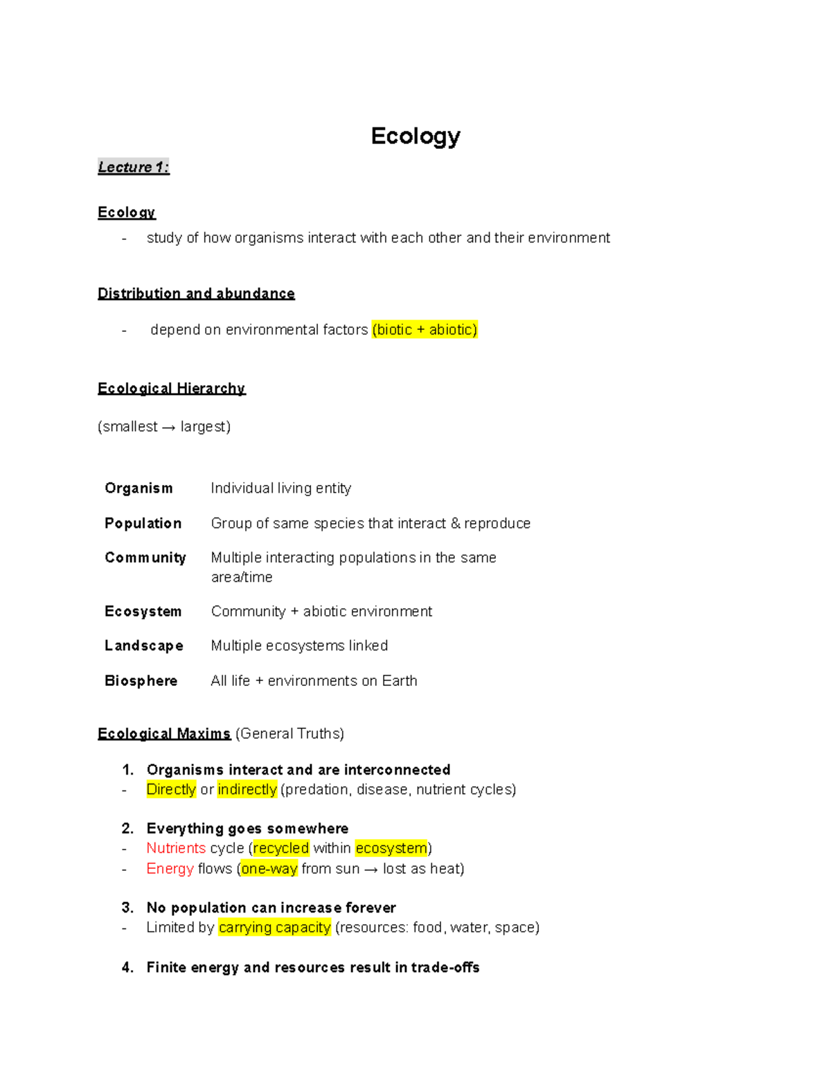 Ecology Final Exam Notes: Key Concepts and Exam Focus (Course Code: ECO ...