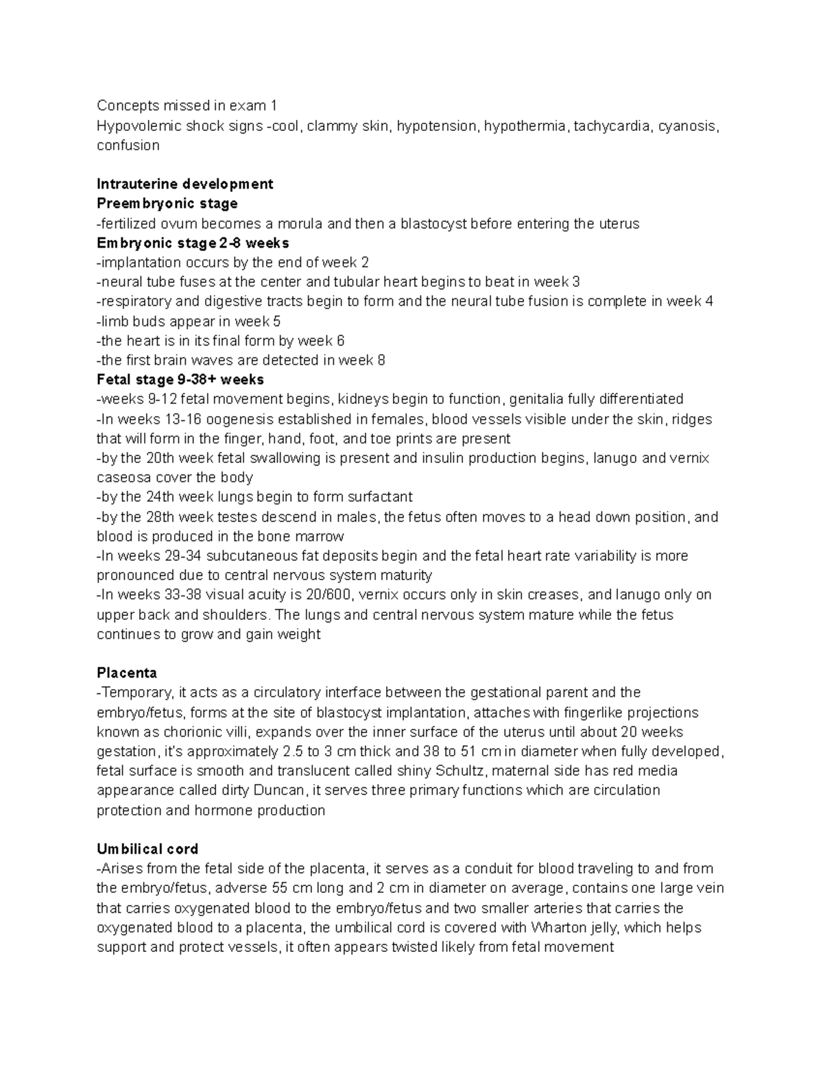 Maternity Exam 2 Notes: Key Concepts and Changes in Pregnancy - Studocu