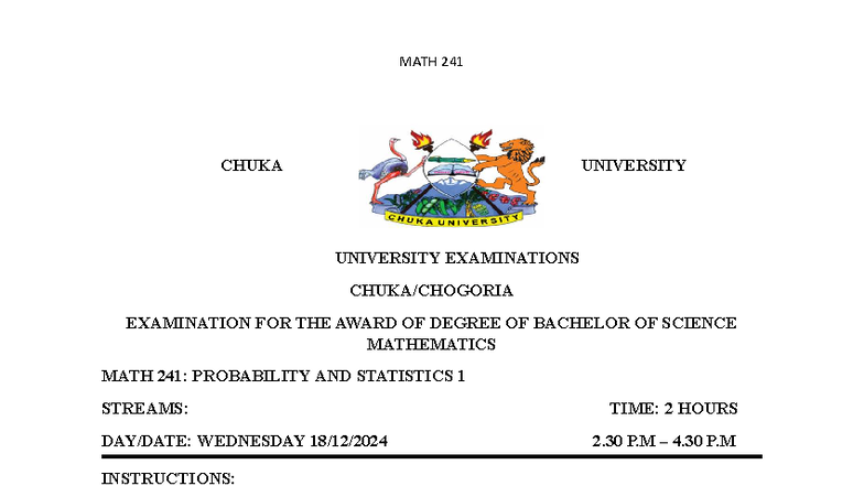 MATH 241: Probability and Statistics 1 Exam Notes - Studocu