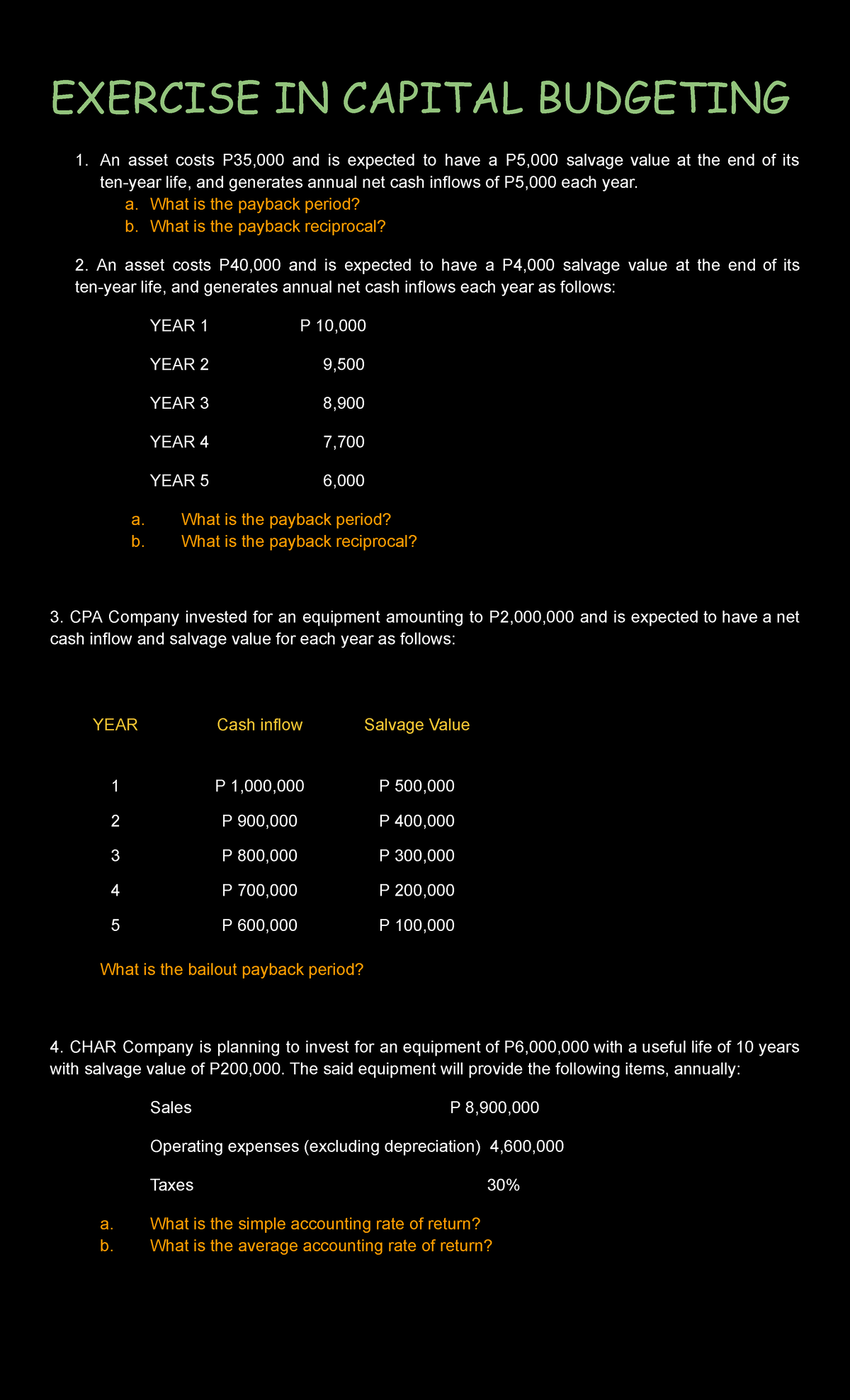 Capital Budgeting Exercise: Payback Period & NPV Analysis - Studocu