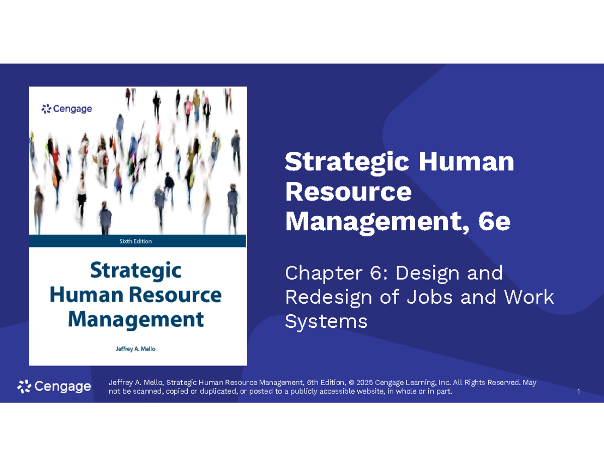 Lecture 4 - Chapter 6 - Work Redesign and Work Systems - 1 Jeffrey A ...