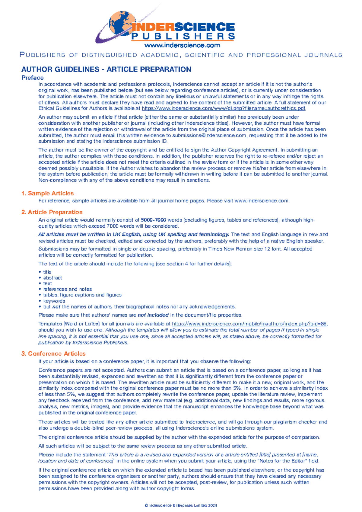 Inderscience Author Guidelines for Article Preparation - Studocu