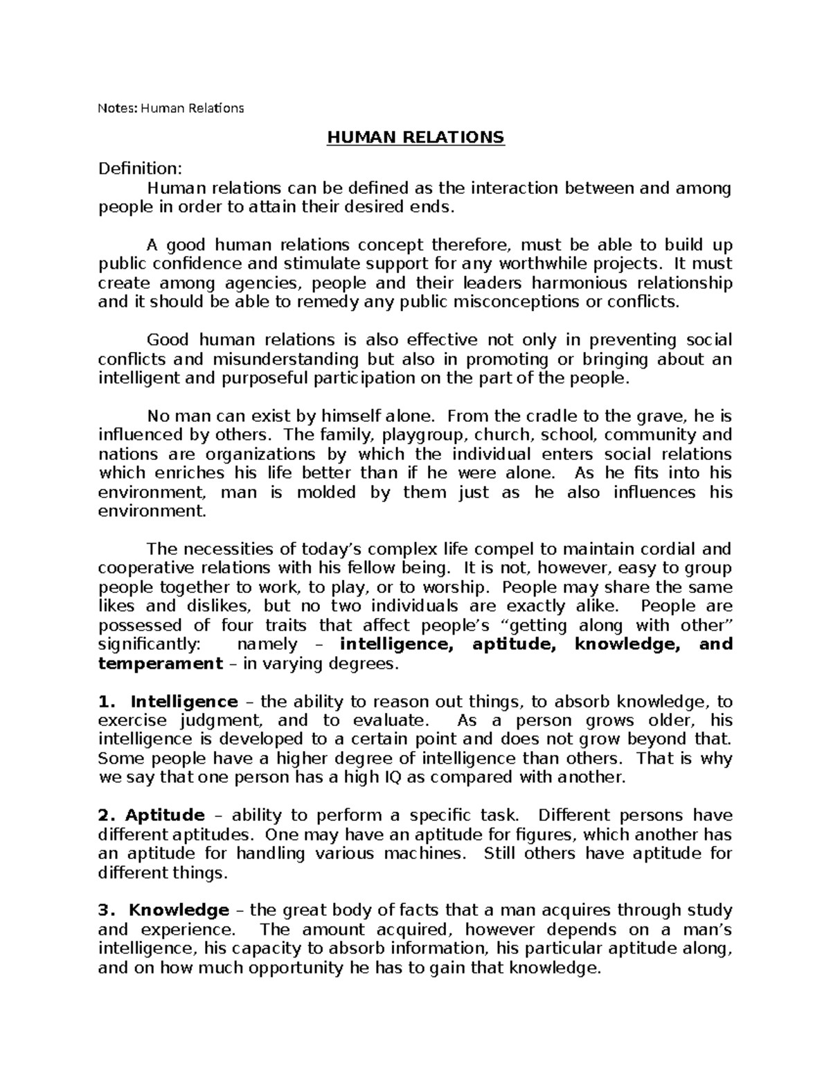 2023%20Notes%20human%20relations - Notes: Human Relations HUMAN ...