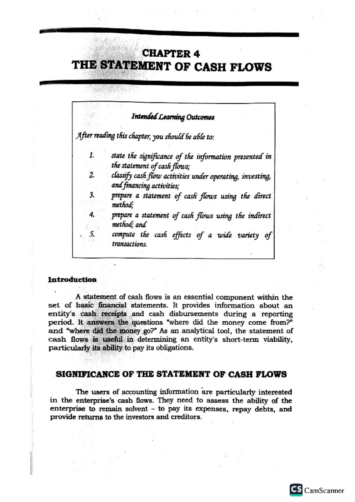 CS Chapter 4: The Statement of Cash Flows Overview and Key Concepts ...