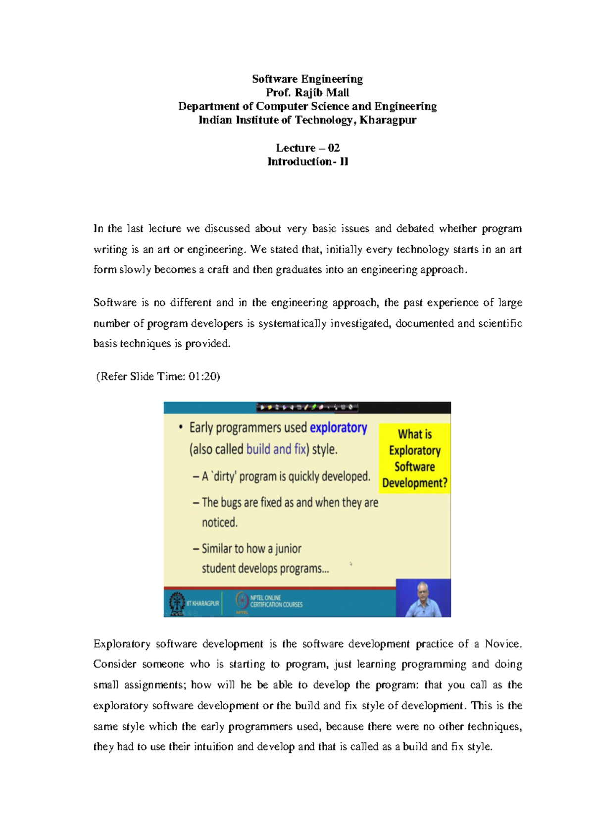 Lec2 - nil - Software Engineering Prof. Rajib Mall Department of ...