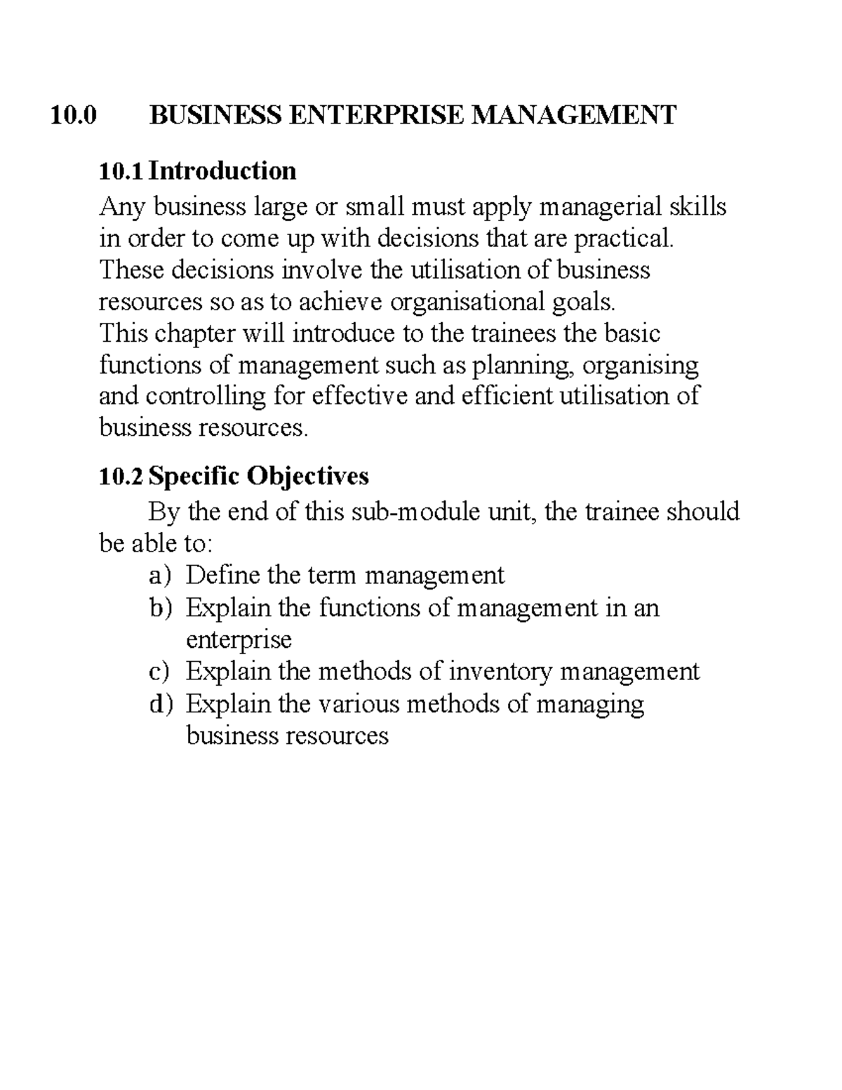 10. Business Enterprise Management - 10 BUSINESS ENTERPRISE MANAGEMENT ...
