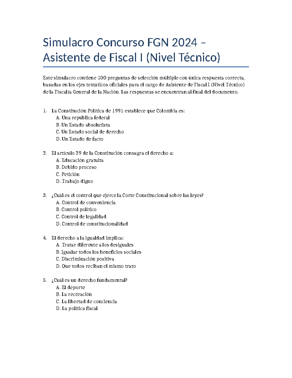 Simulacro Concurso FGN 2024: Asistente de Fiscal I (Nivel Técnico ...