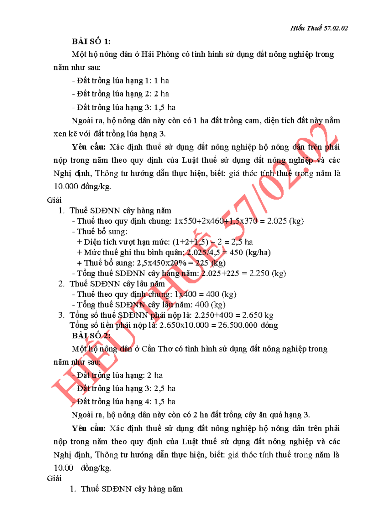 Bài Tập Tình Huống Thuế Tài Sản - Hiếu Thuế 57.02.02 - Studocu