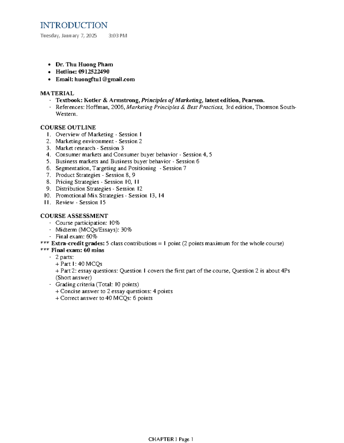 MKT 101: Chapter I - Overview of Marketing Concepts and Strategies ...