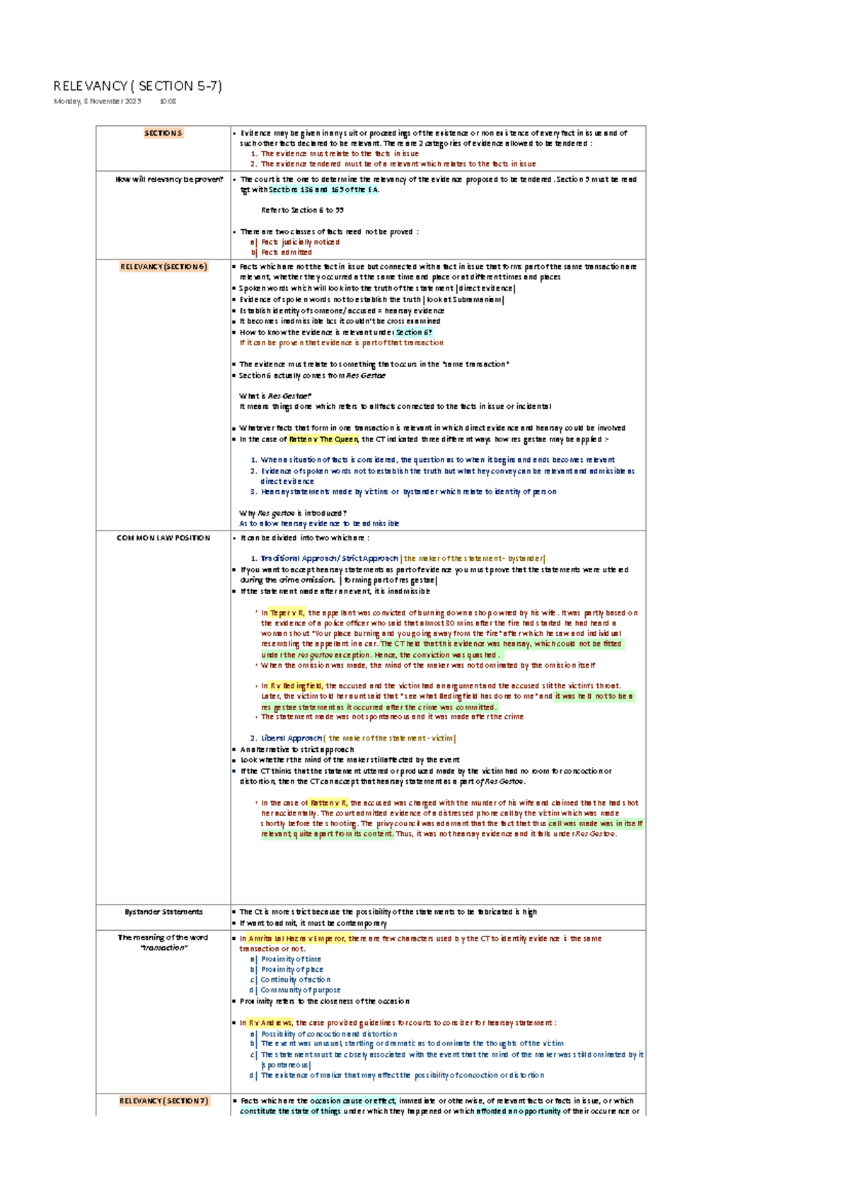 Relevancy in Evidence Law: Sections 5-7 Overview - Studocu