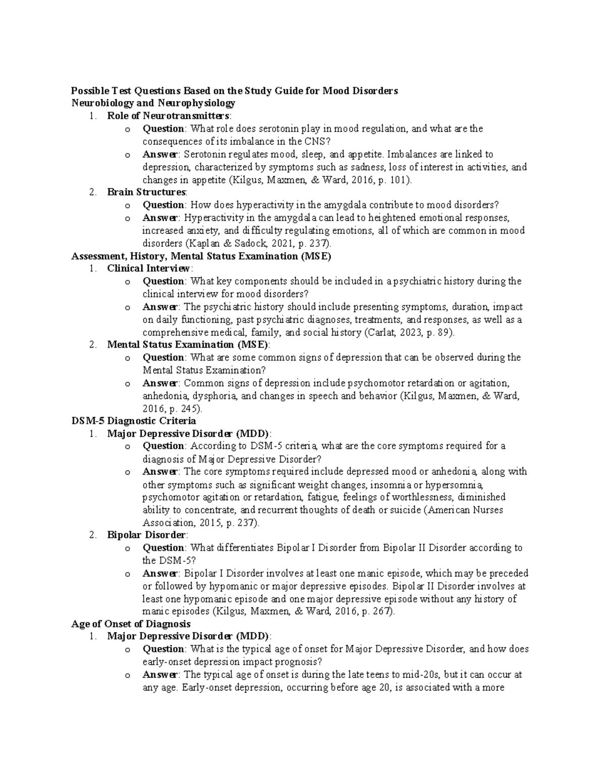 Week 2 Study Questions on Mood Disorders: Test Prep Guide - Studocu