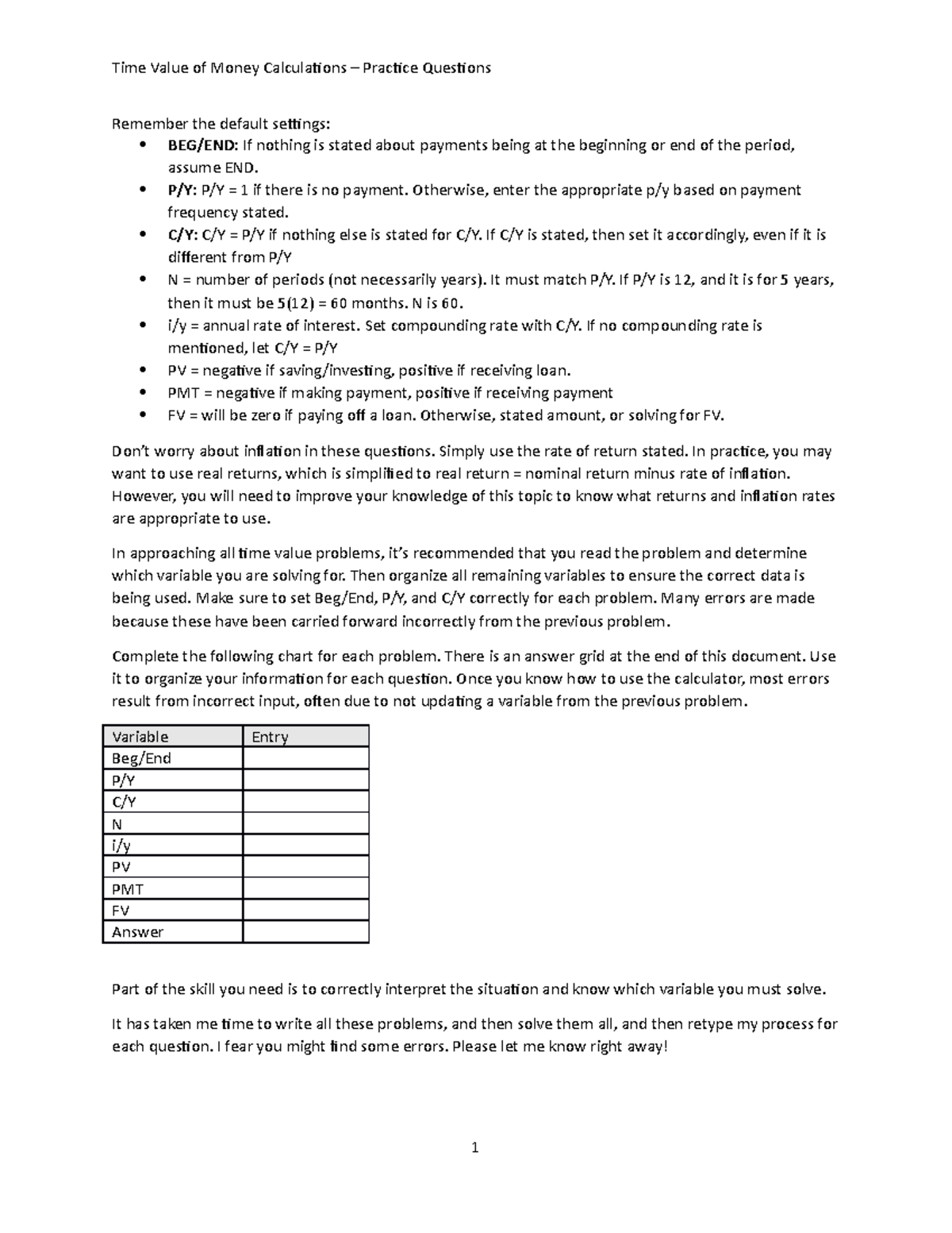Time Value of Money Practice Questions & Solutions - FIN 101 - Studocu