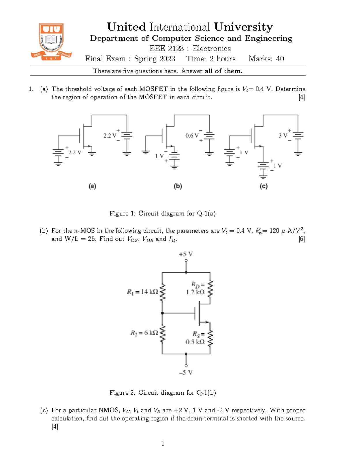 Final Exam Questions for EEE 2123: Electronics Spring 2023 - Studocu