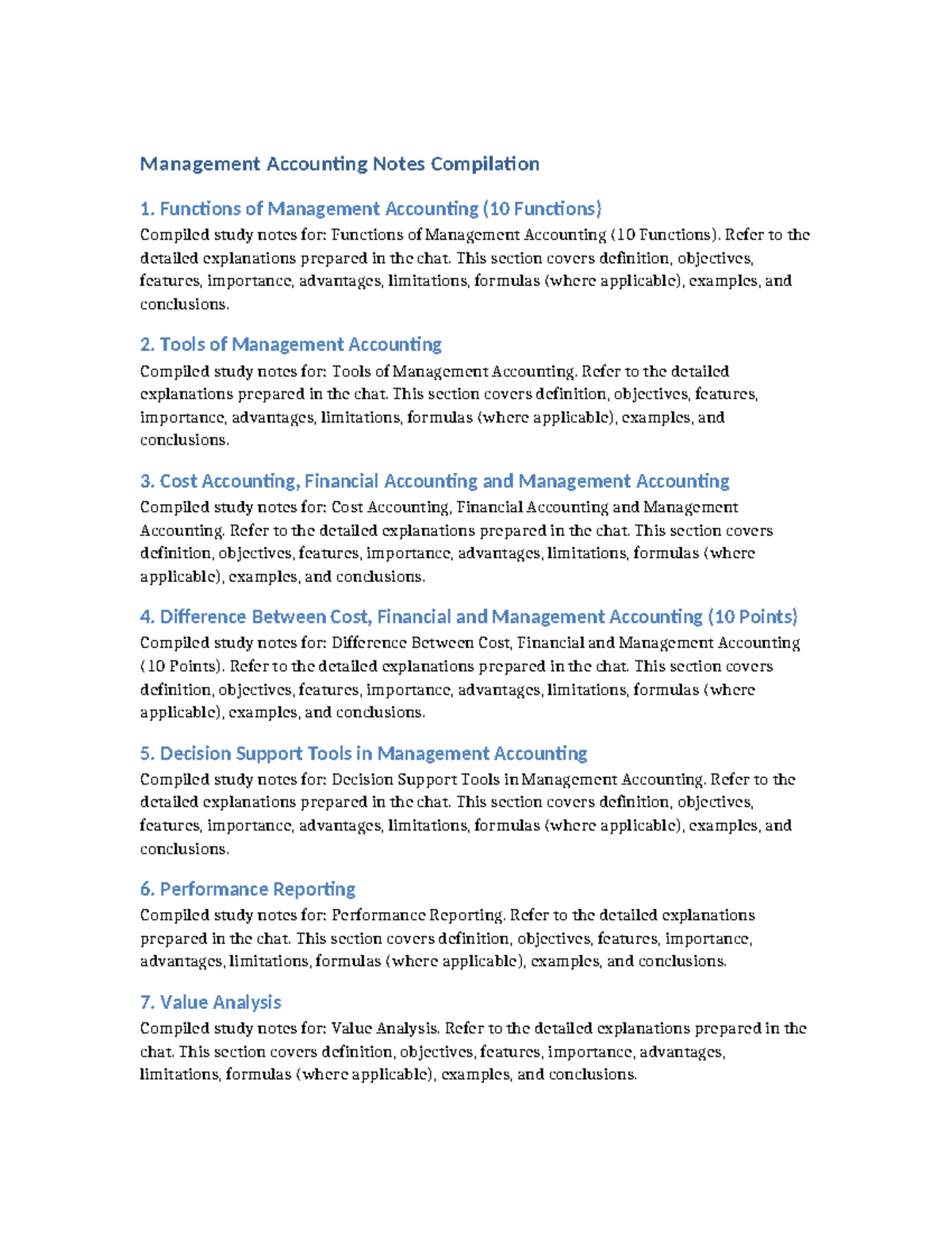 Management Accounting Notes Compilation: Key Functions & Tools - Studocu