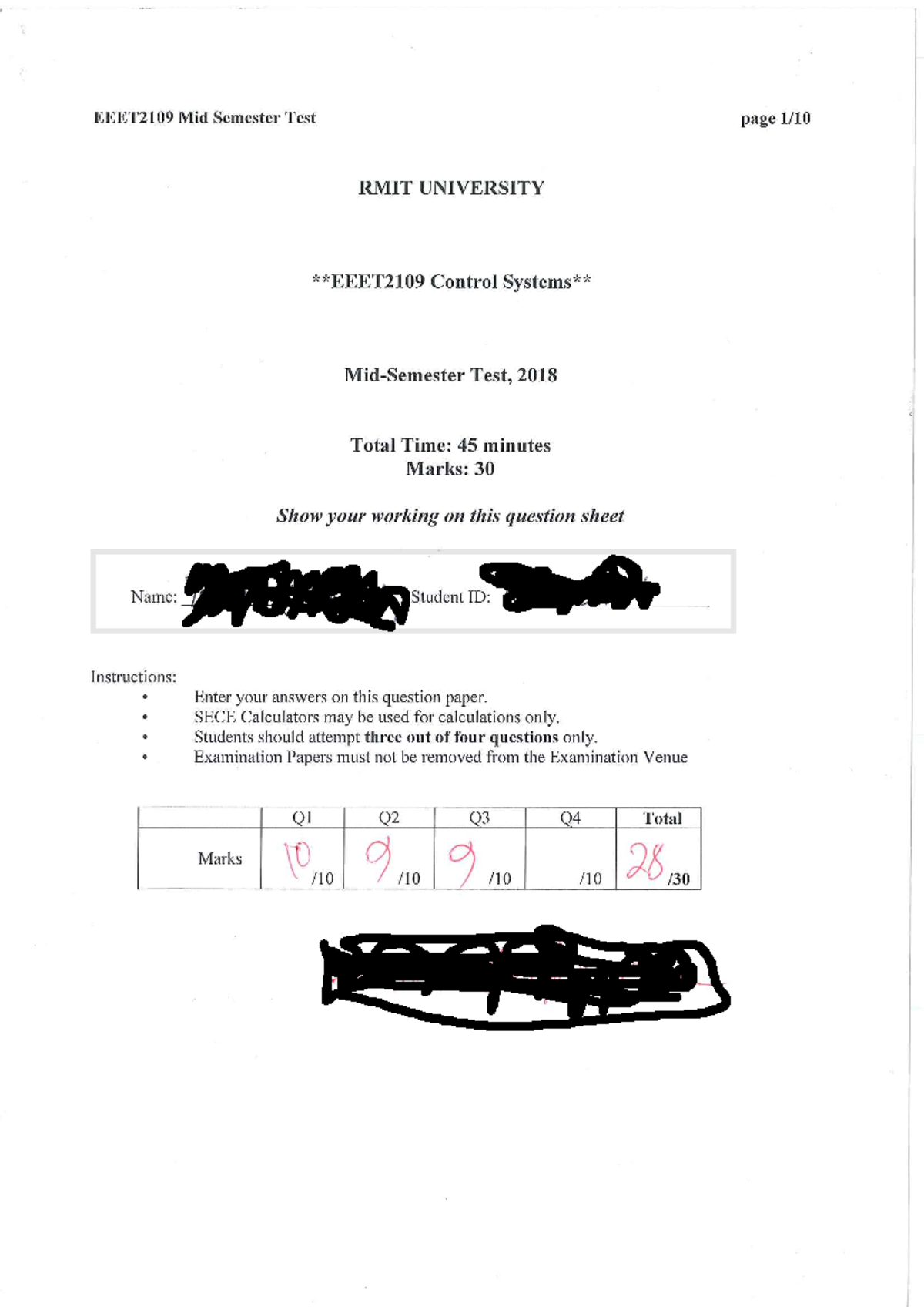 Mid Semester Test 2018: Control Systems Questions & Answers - Studocu