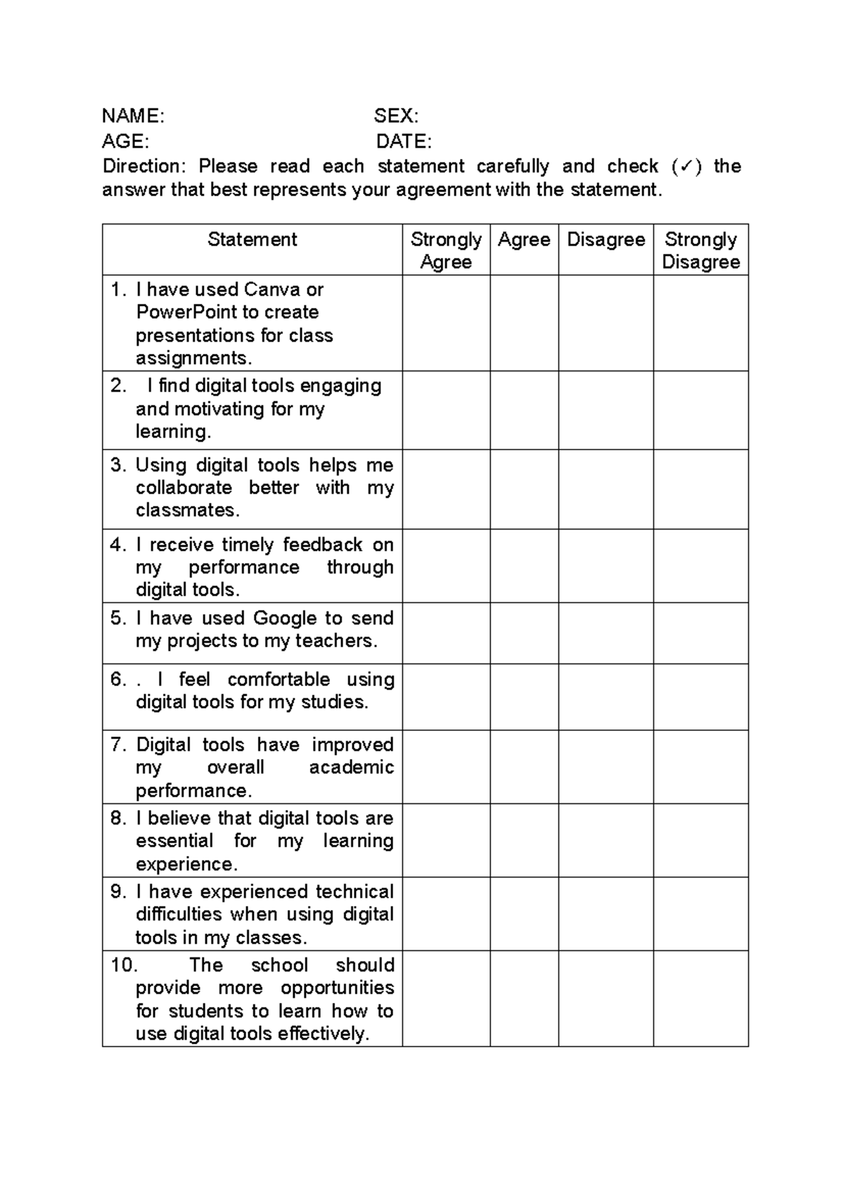 Group 2 Digital Tools Usage Questionnaire - Studocu