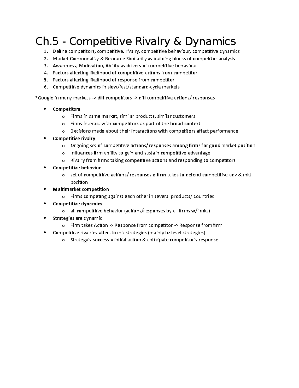 CH 5 - Competitive Rivalry & Dynamics - Ch Competitive Rivalry Dynamics ...