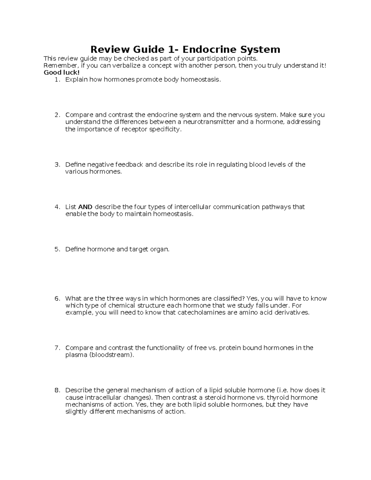 BIO-202 RG 1 - Comprehensive Review Guide for Endocrine System - Studocu