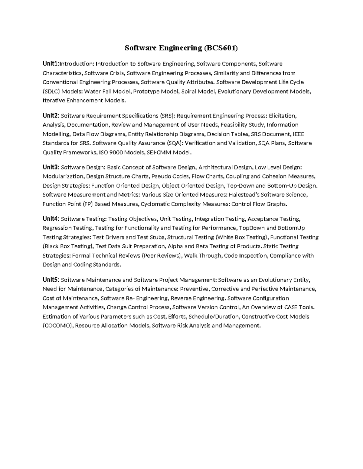 Software Engineering (BCS601) - Comprehensive Study Notes - Studocu