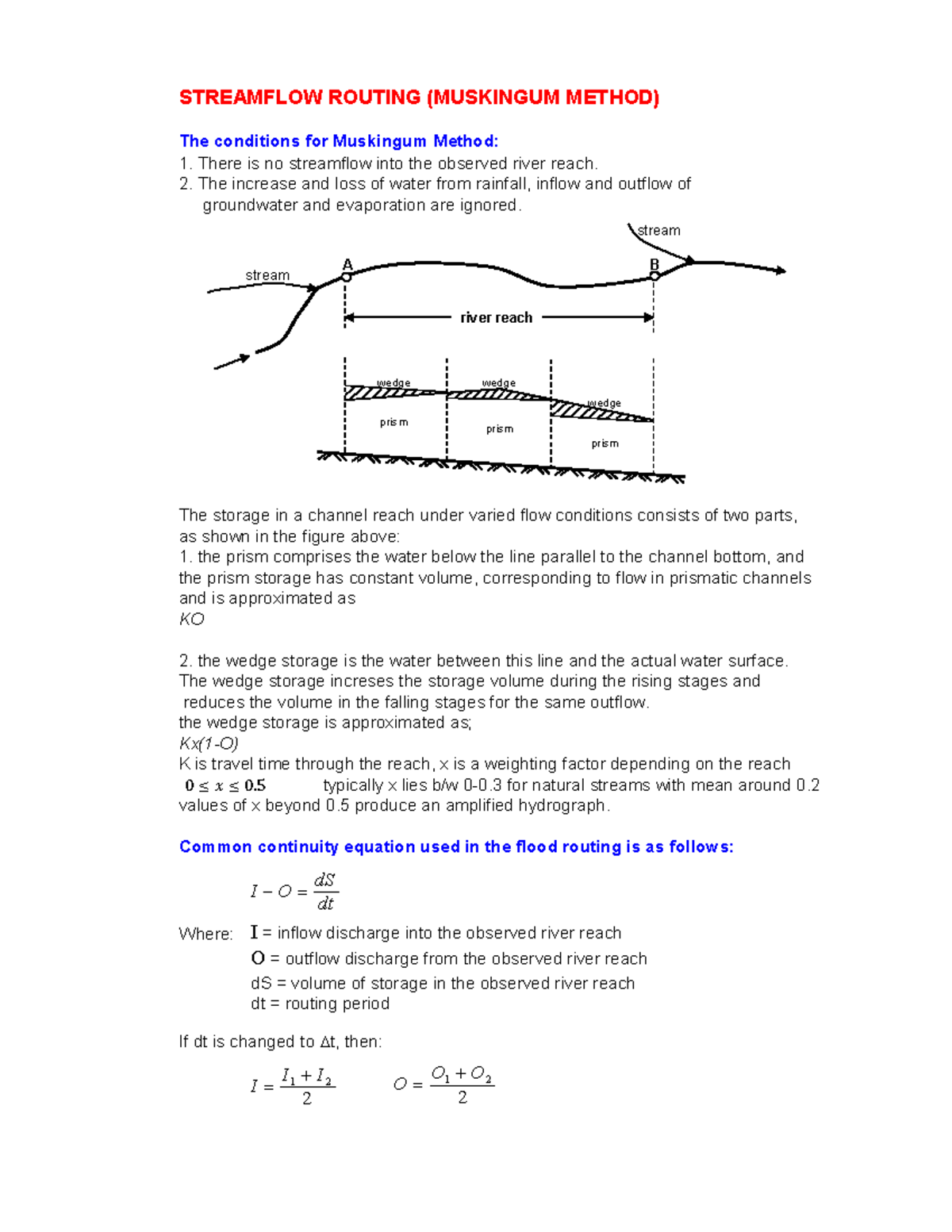 Muskingum Method Notes - Streamflow Routing in Water Resources (ENGR ...