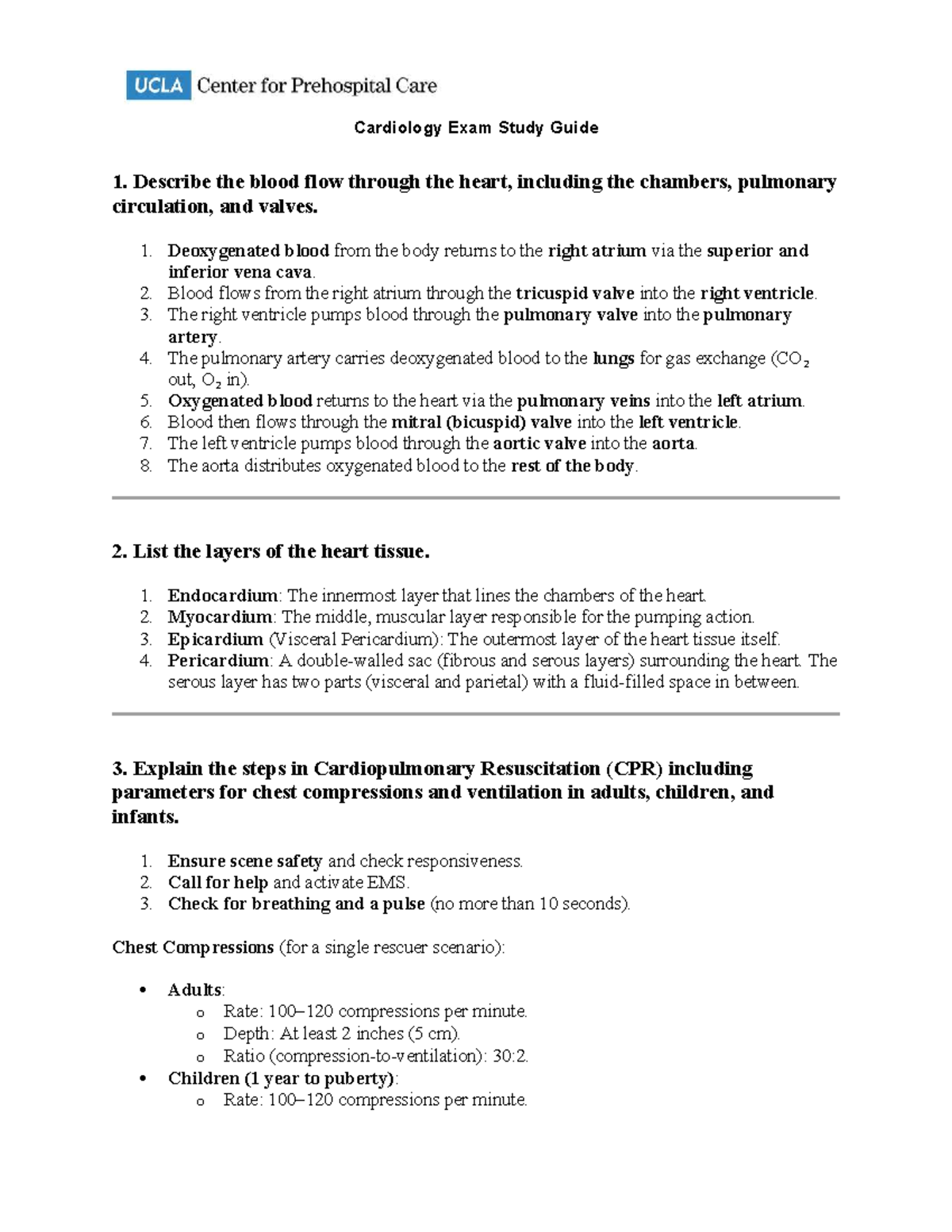 Cardiology Exam Study Guide EMT: Blood Flow, CPR, and Cardiac Rhythms ...