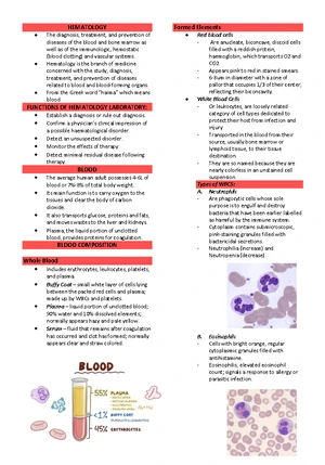Intro to Hematology - HEM 101 Lecture Notes on Blood Disorders - Studocu