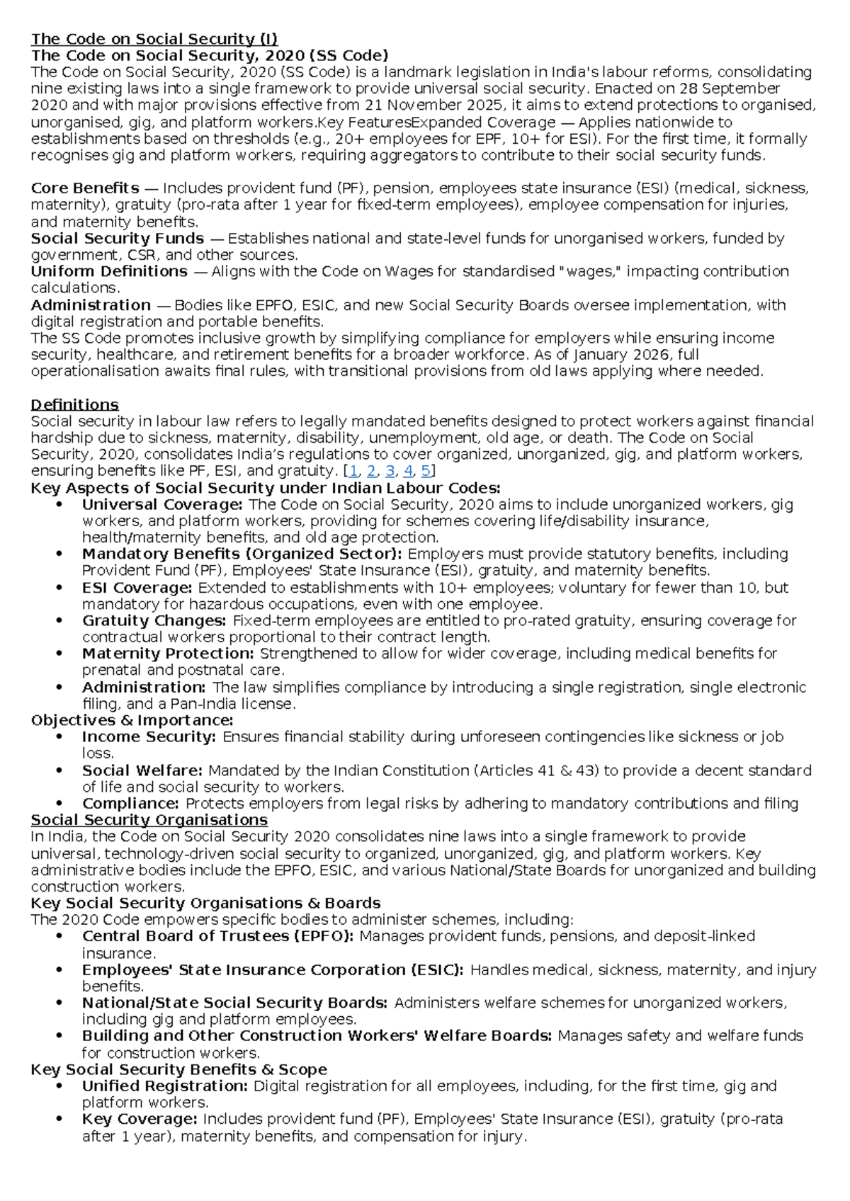 The Code on Social Security, 2020: Key Features and Implications - Studocu