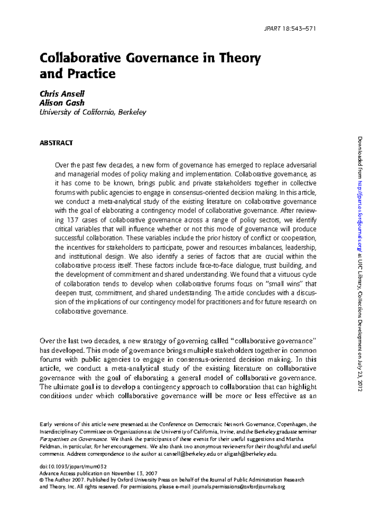 Collaborative governance theory - Collaborative Governance in Theory ...