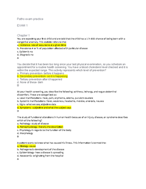 Pathophysiology exam 1 lecture notes - Define pathophysiologyDescribe 5 ...