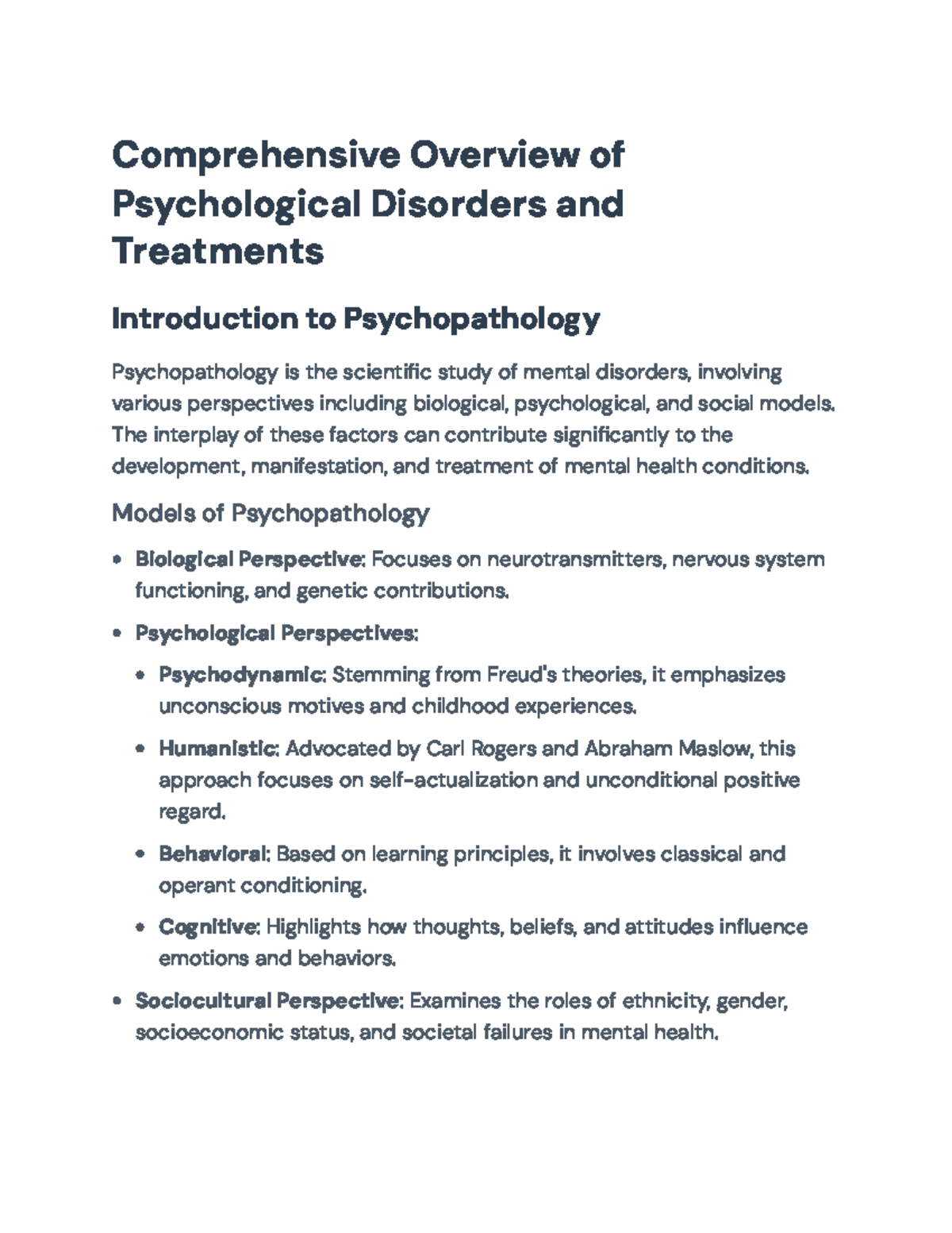 Psychopathology Overview: Disorders, Models, and Treatments (PSY 101 ...