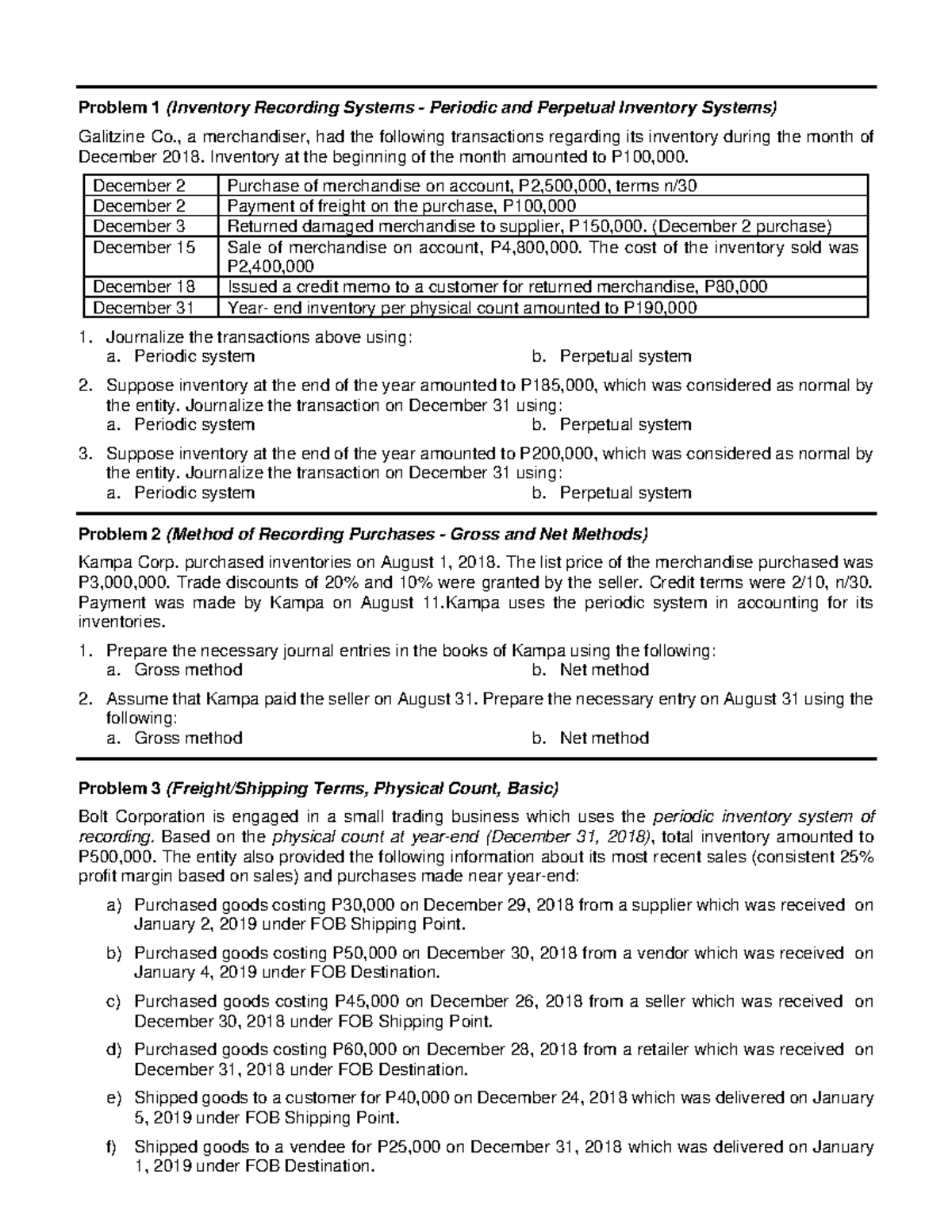Inventories Handouts - CLASSROOM EXERCISES ON INVENTORIES Problem 1 ...